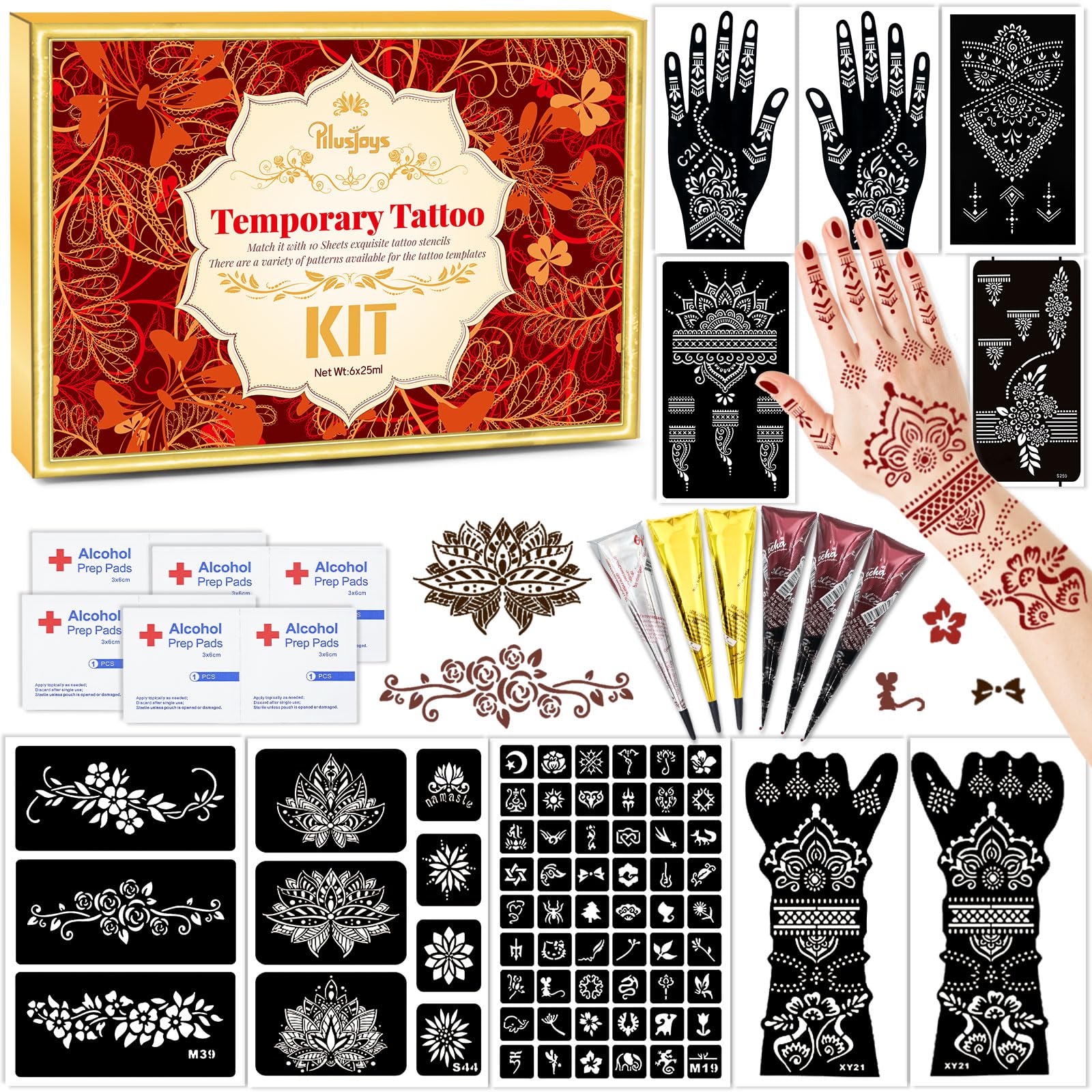 PllusJoys kit de plantillas para tatuajes temporales, 10 hojas, para diseños detallados.