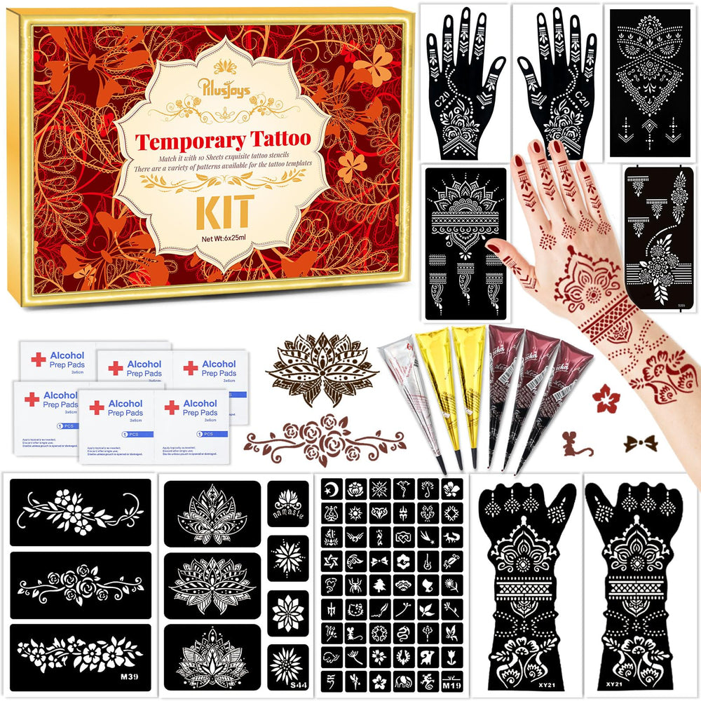 PllusJoys kit de plantillas para tatuajes temporales, 10 hojas, para diseños detallados.
