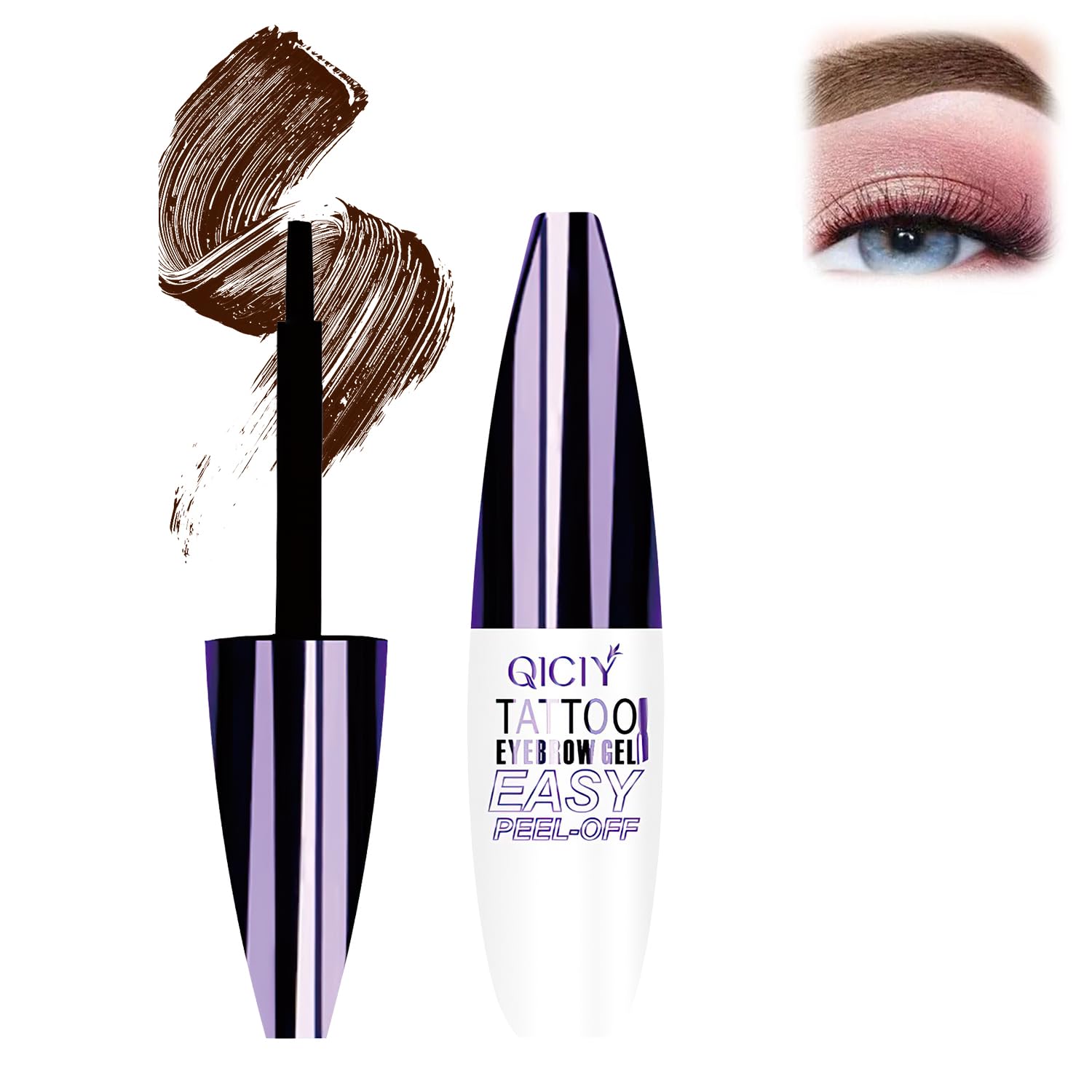 Plresen Easy Peel Off Eyebrow Gel application swatch shows natural color and defined shape.