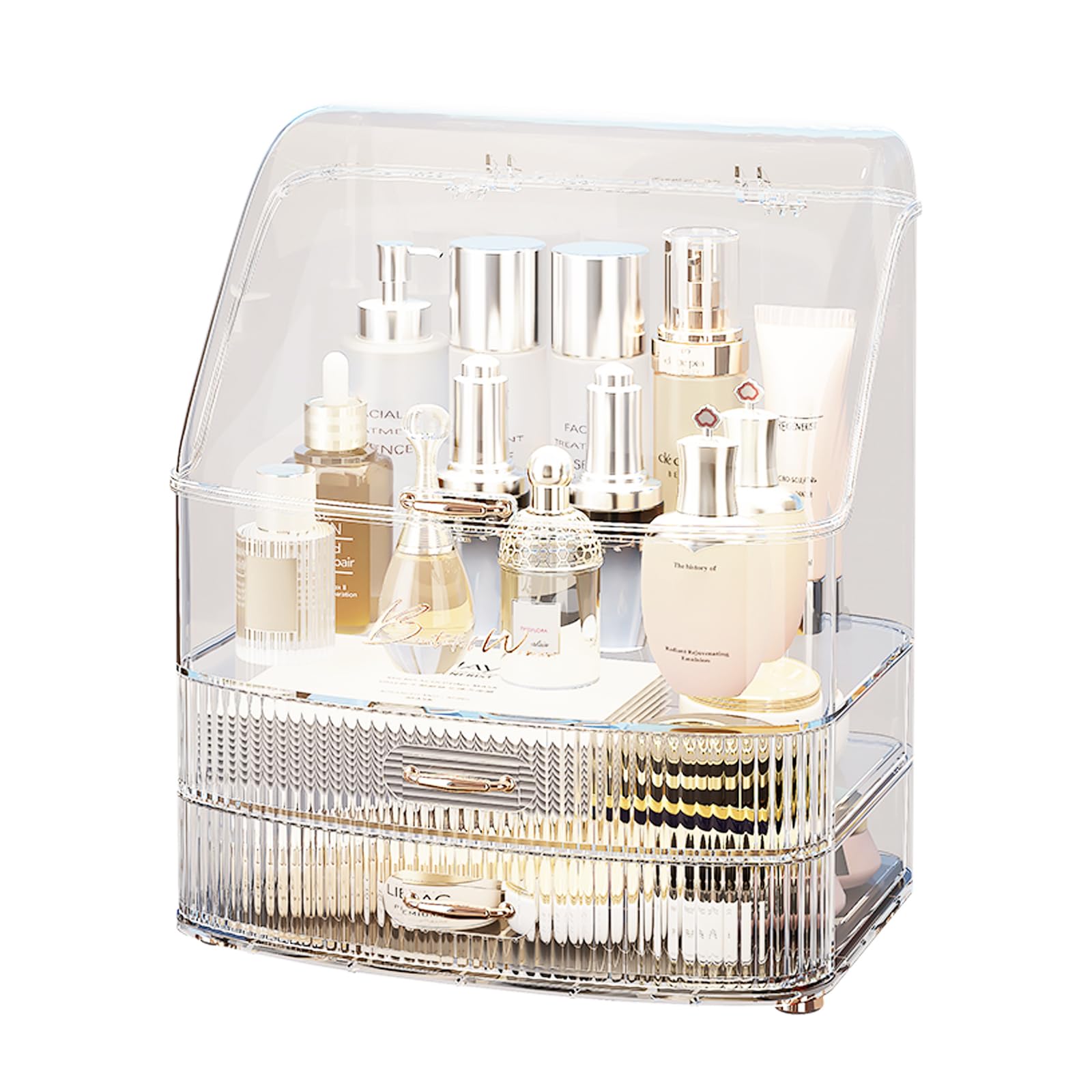 Plukers Organisateur maquillage avec couvercle transparent pour repérer rapidement les produits.