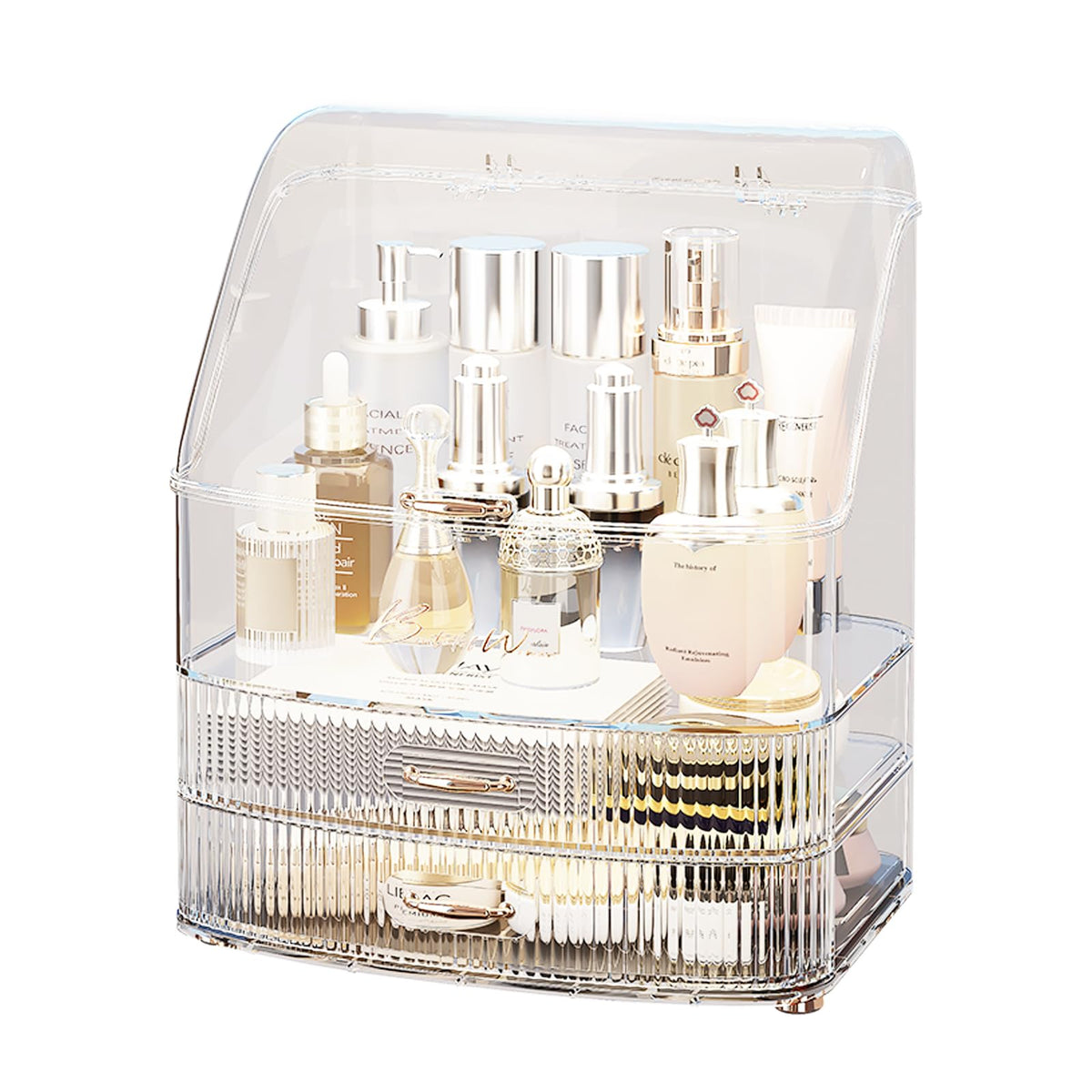 Plukers Organisateur maquillage avec couvercle transparent pour repérer rapidement les produits.