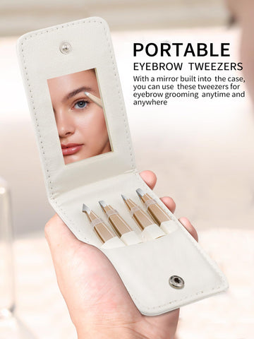 Plys pinzas cejas con estuche espejo de viaje, práctico para bolso