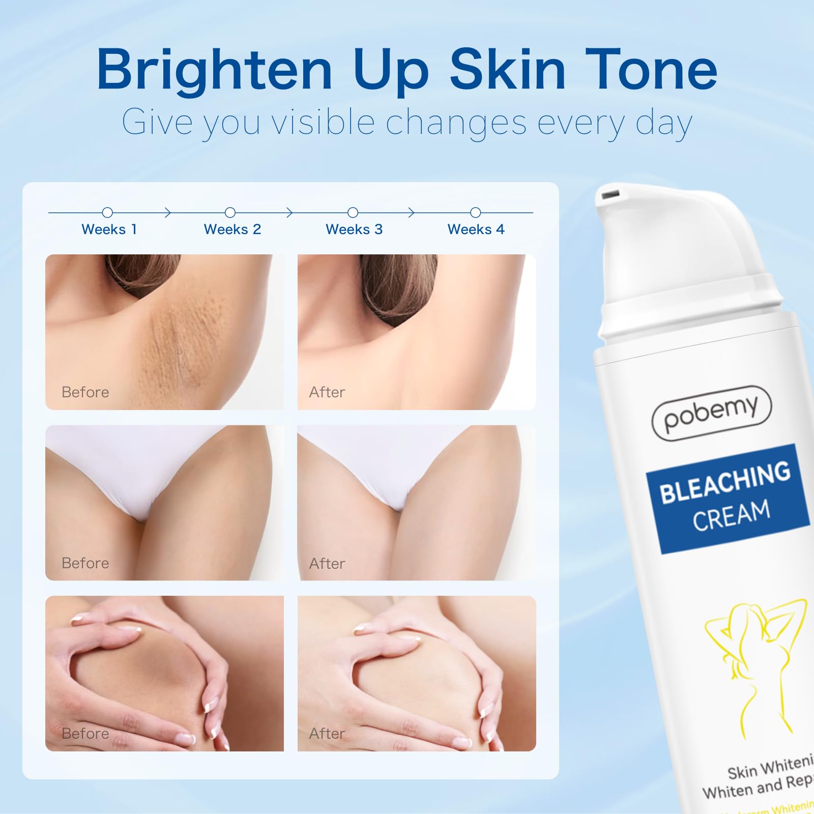 Pobemy Crema Aclaradora, aplicación con la mano, uso cómodo en zonas delicadas.