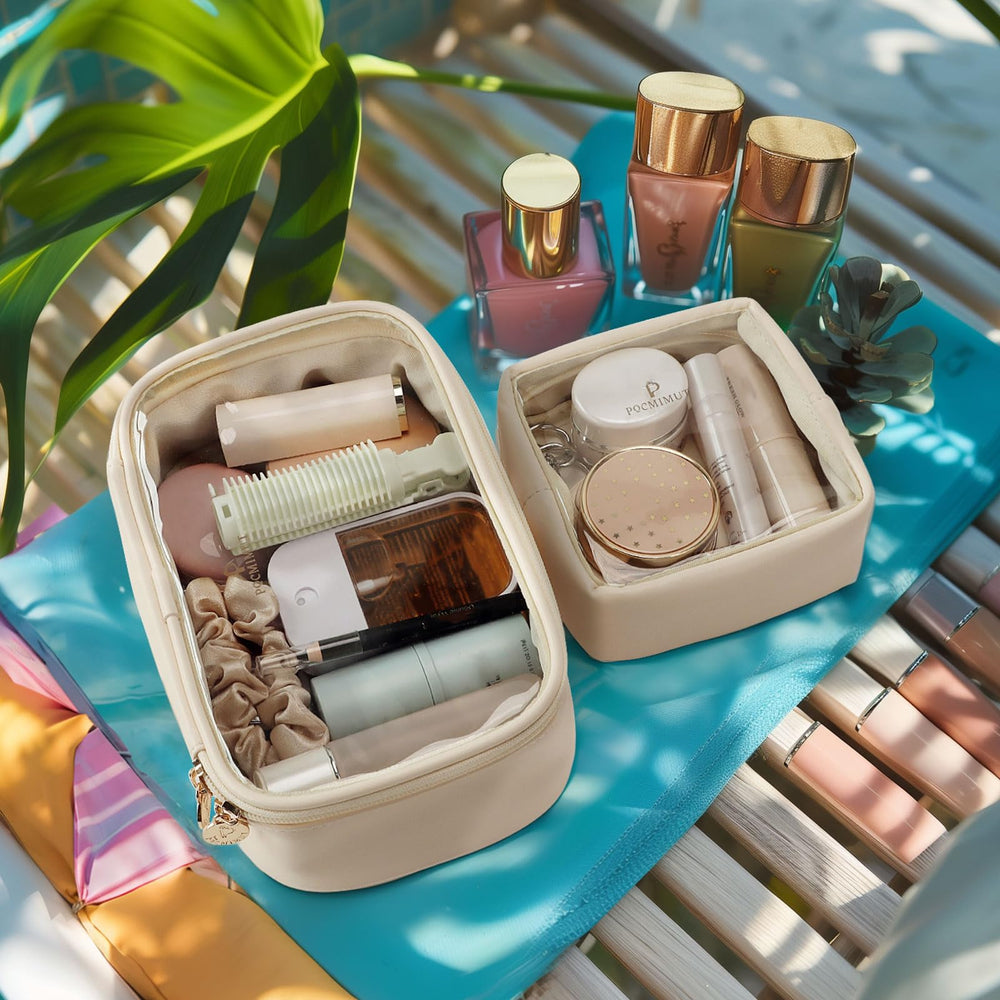 Pocmimut organizador belleza beige: estilo sobrio para viajes.