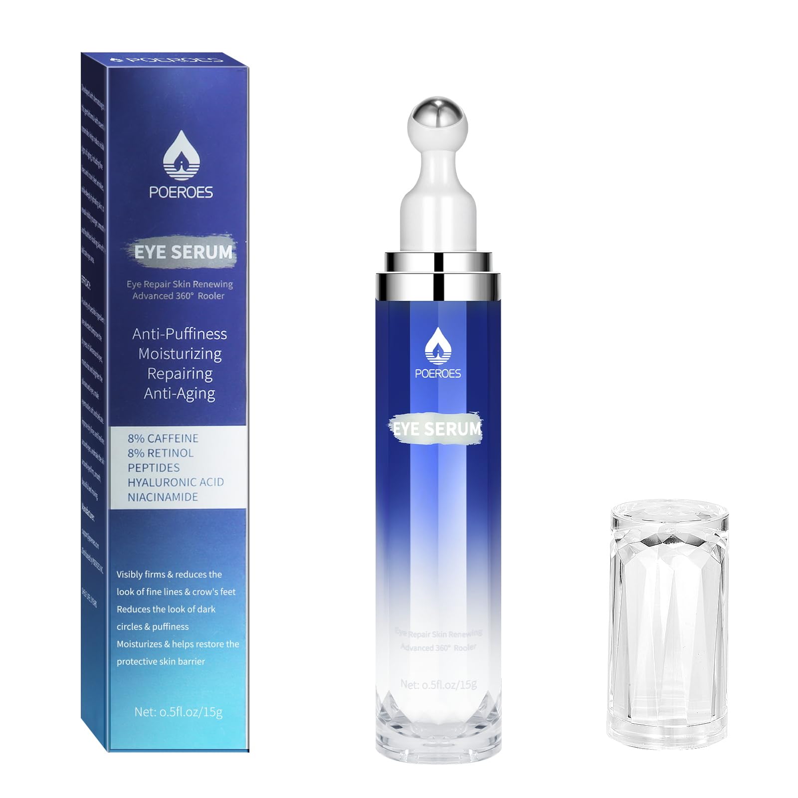 POEROES serum ojos cafeína y rodillo 360 para despertar la mirada