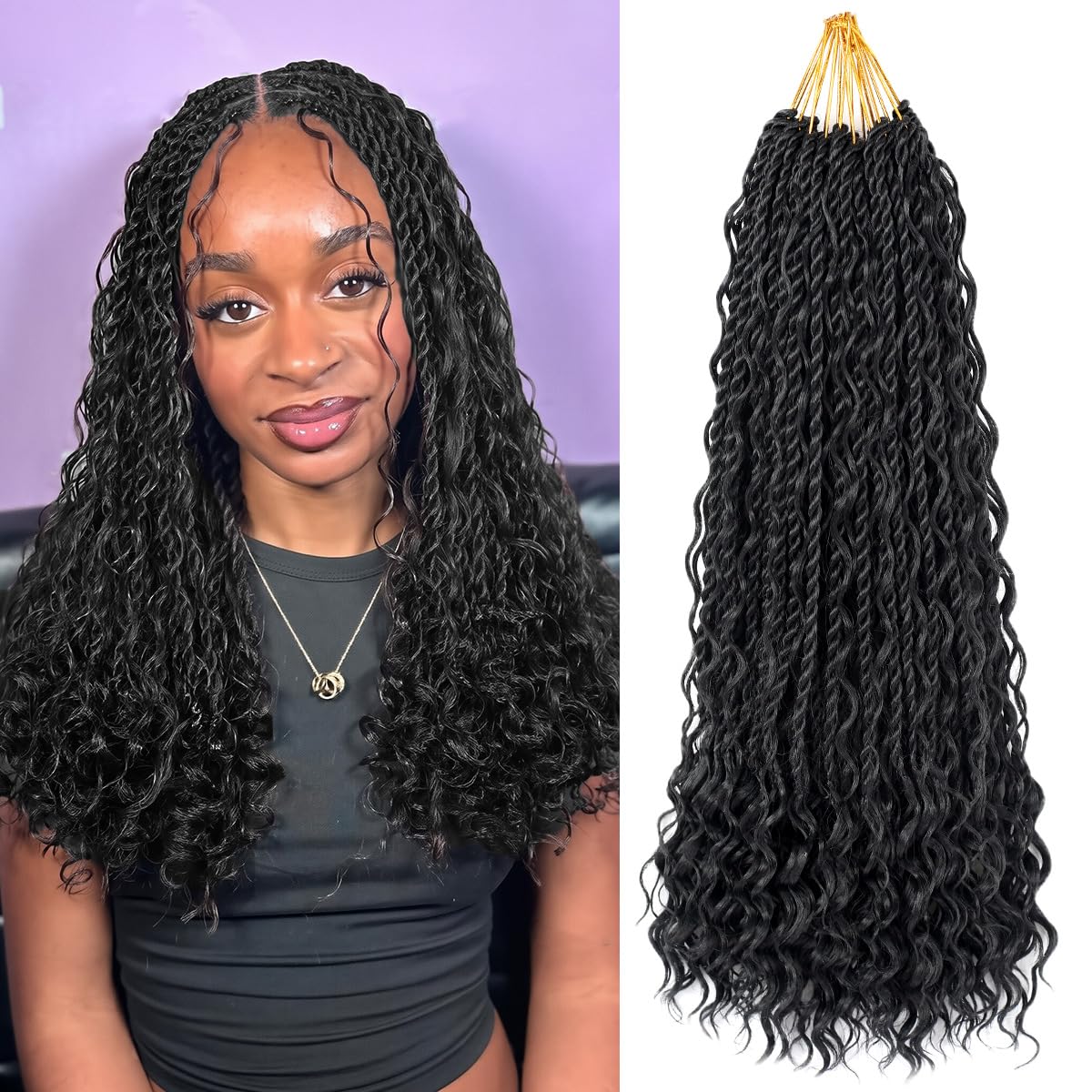 Pojui cabello crochet torsión senegalesa 18 pulgadas negro natural con textura suave