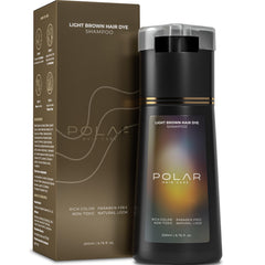 Polar Hair Care Shampoing colorant brun clair pour cheveux gris – couverture rapide et naturelle.