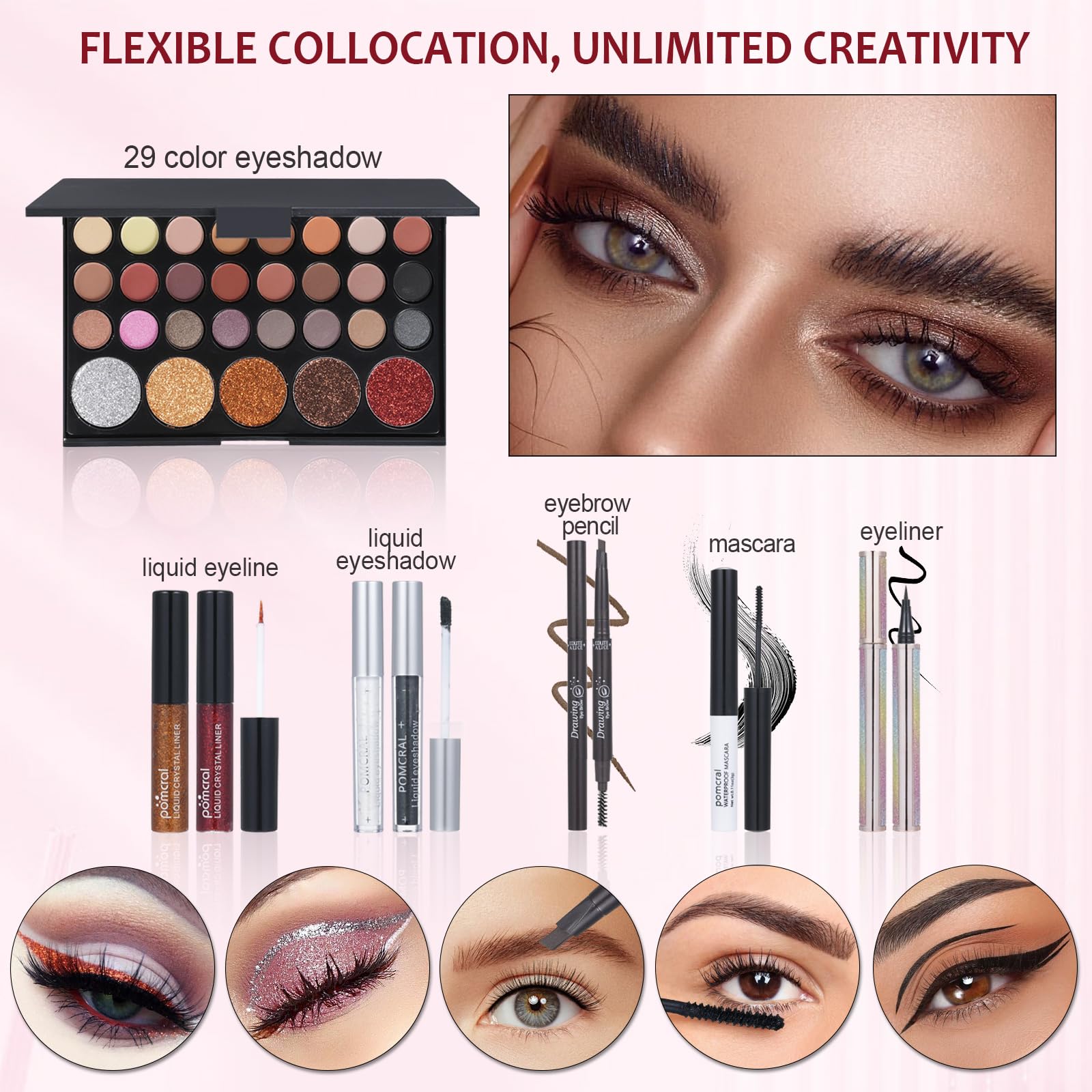 Pomcral delineador líquido glitter para delineados nítidos