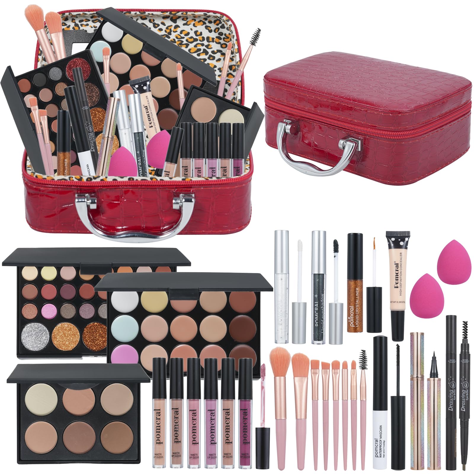 Pomcral kit maquillaje completo para mujeres, primer plano, ideal para estilos versátiles.
