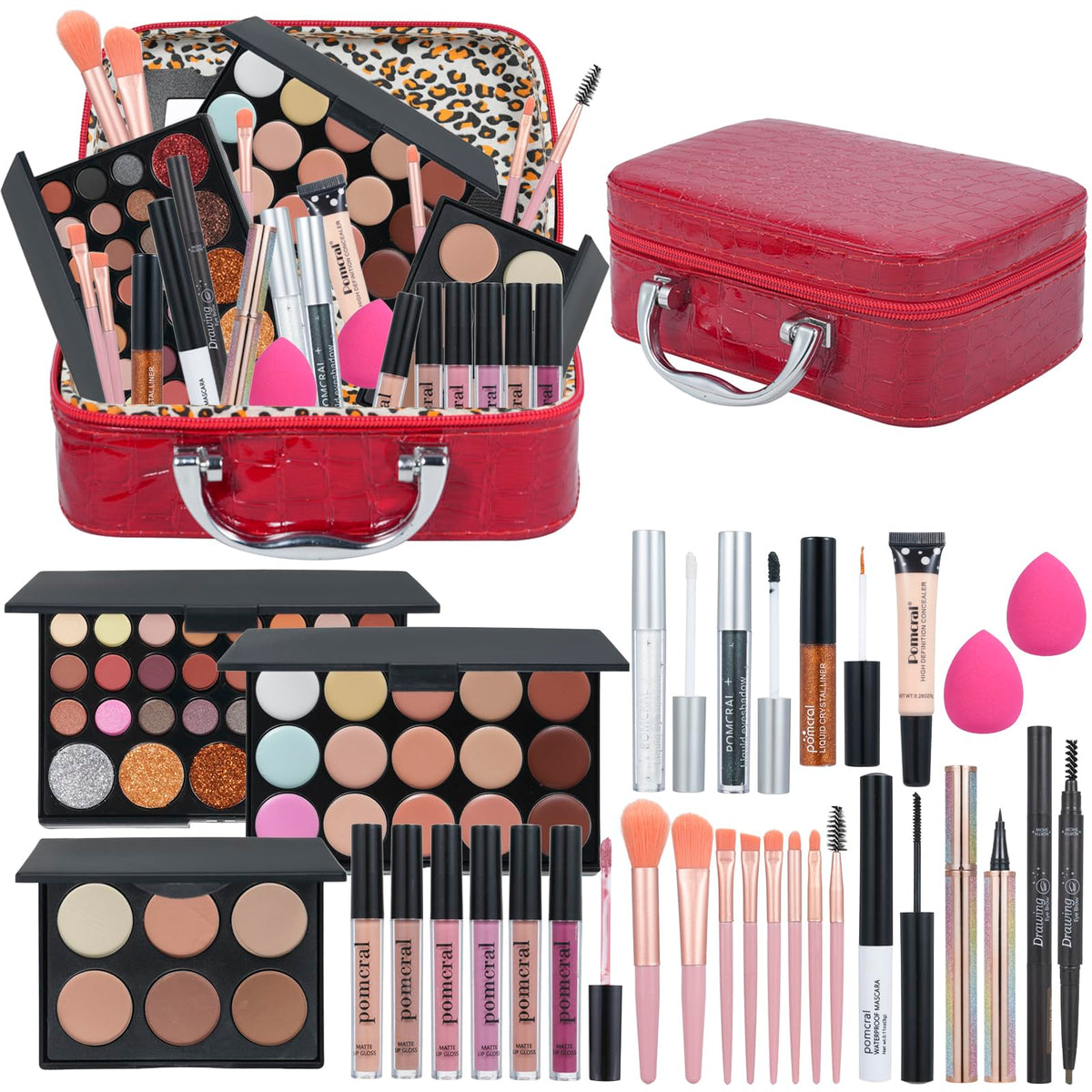 Pomcral kit maquillaje completo para mujeres, primer plano, ideal para estilos versátiles.