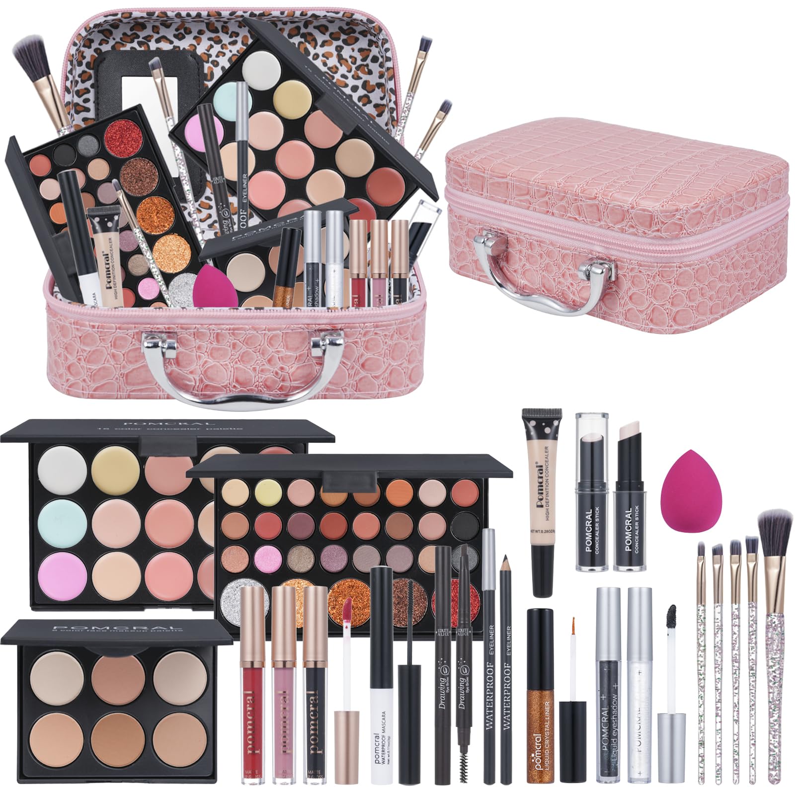 Pomcral kit maquillaje profesional, frente: estuche elegante, ideal para looks diarios.