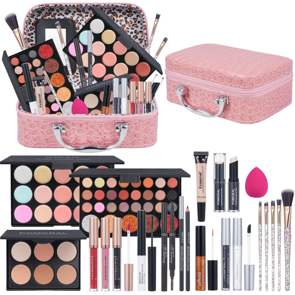 Pomcral kit maquillaje profesional, frente: estuche elegante, ideal para looks diarios.