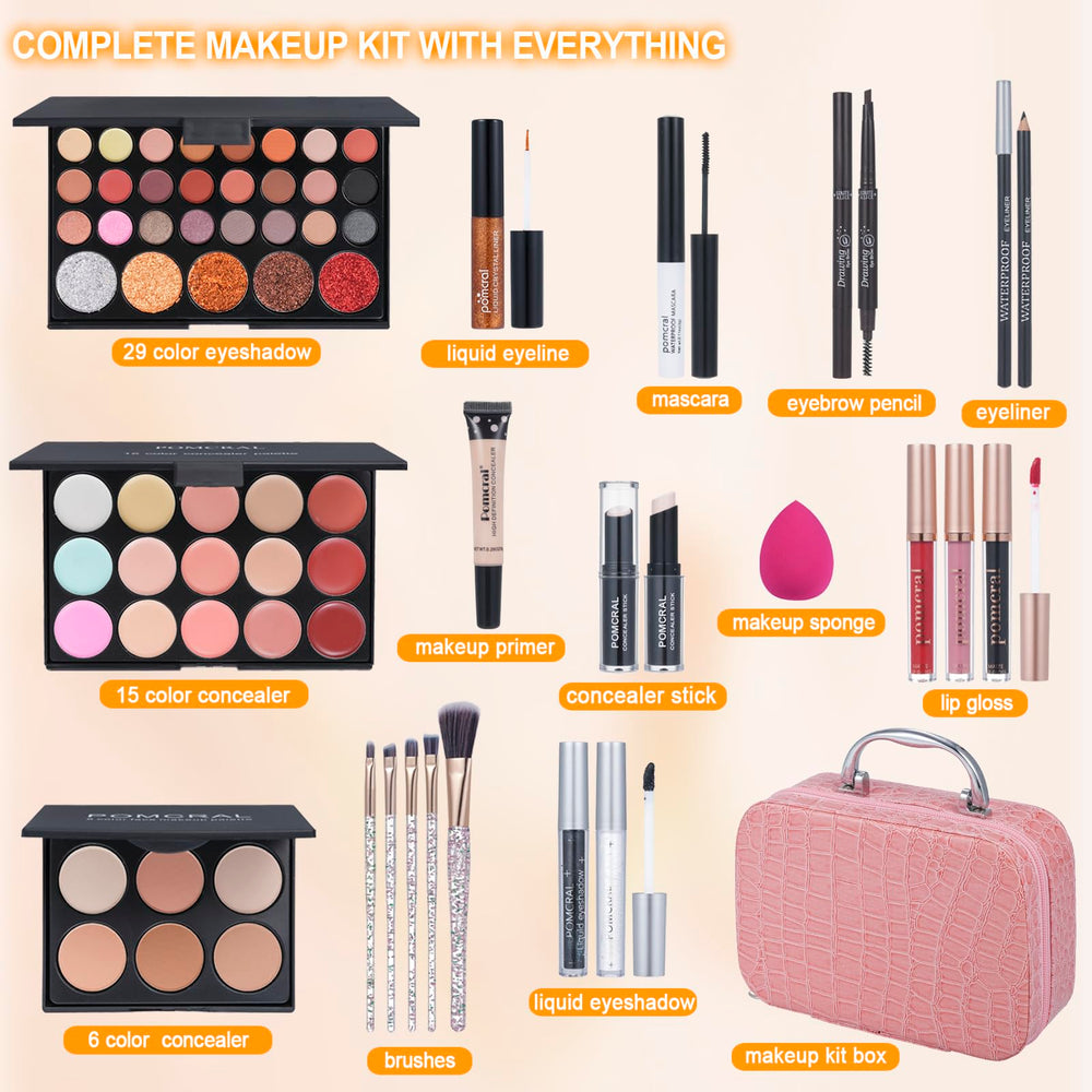 Pomcral kit maquillaje profesional, interior: organización y precisión para aplicación limpia.