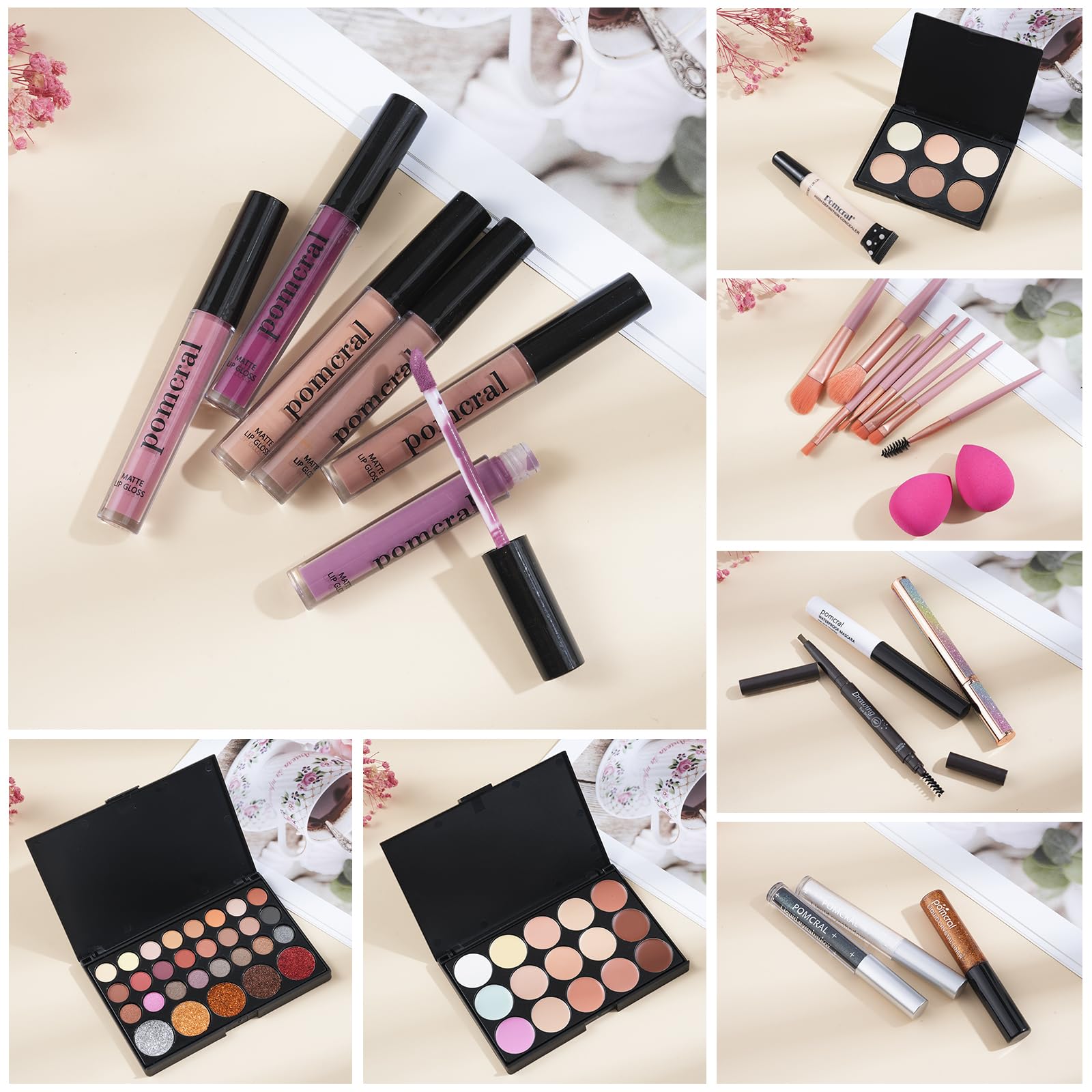 Set de pinceles Pomcral para aplicación precisa del maquillaje.