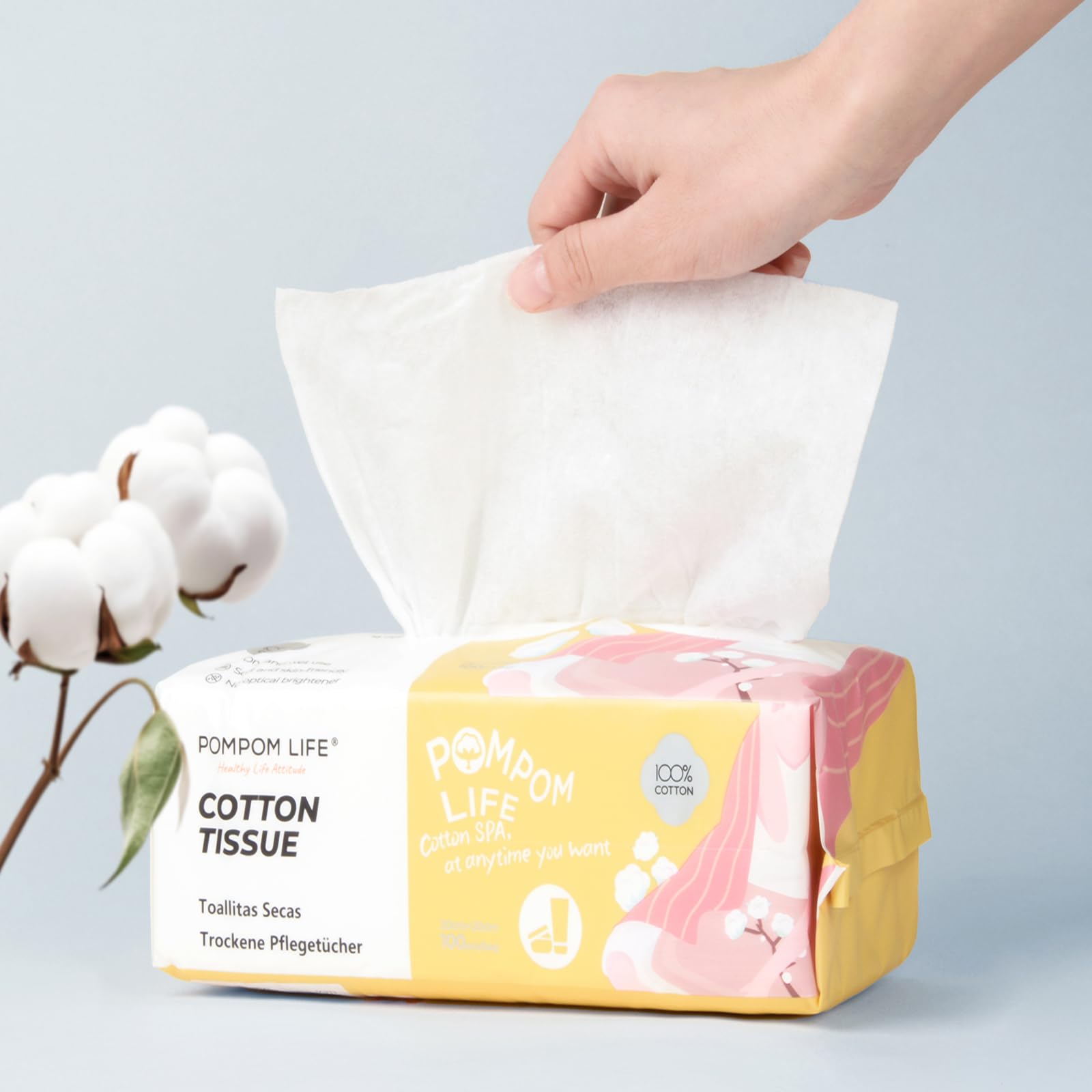 POMPOM LIFE: toallitas faciales desechables para limpieza suave y diaria.