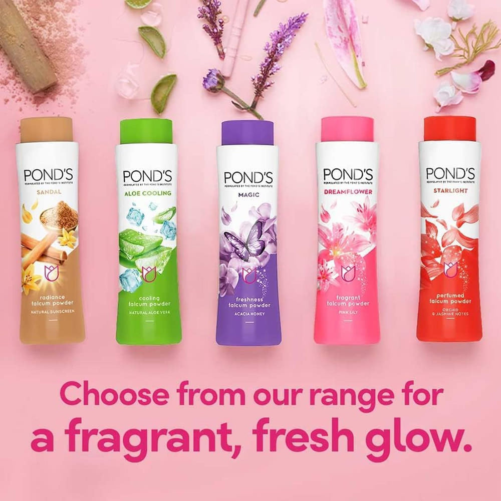 Pond's Flor de Ensueño Talco, cuidado diario de la piel suave.
