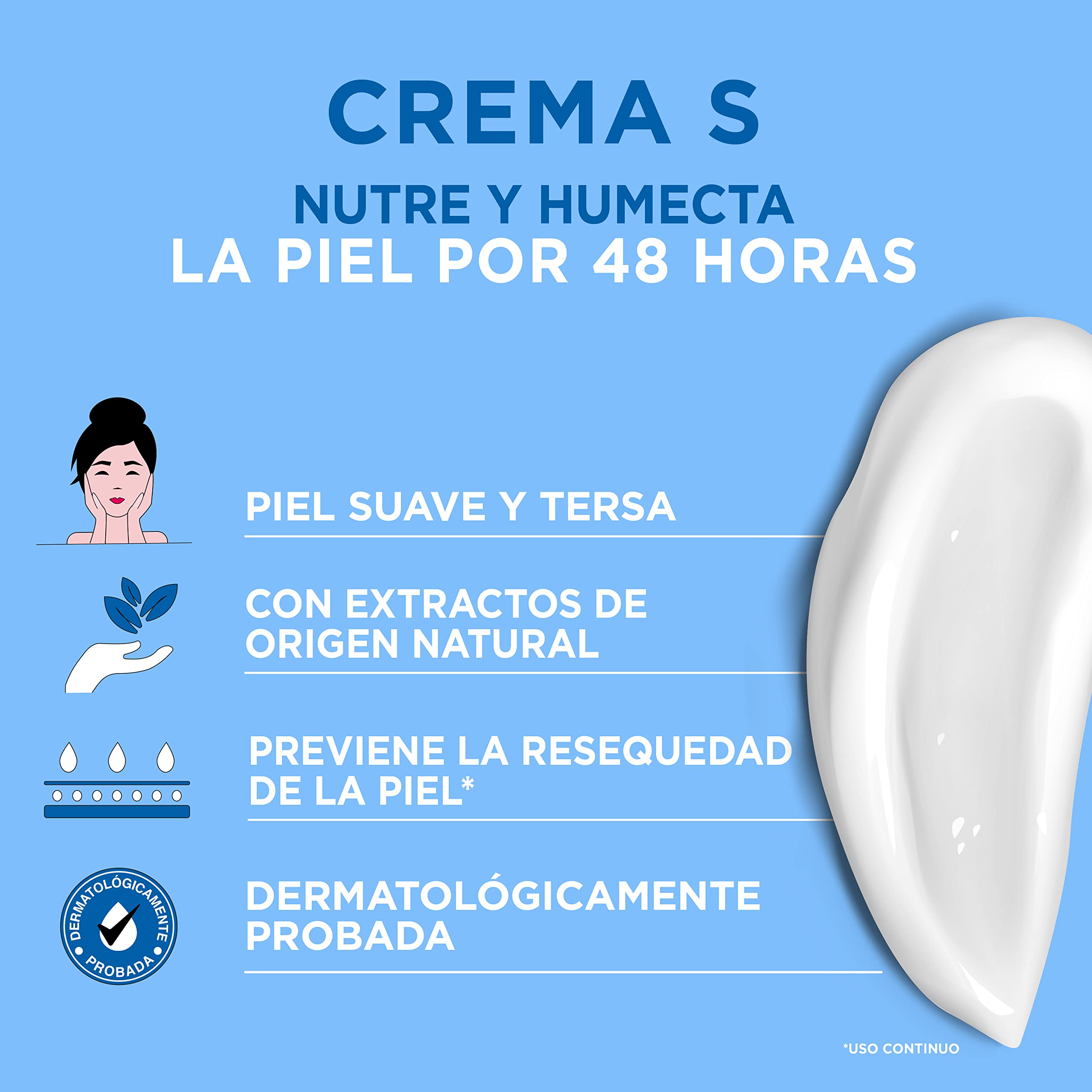 Envase de 200 g de Crema S para hidratación duradera.