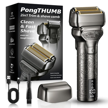 PongTHUMB diseño metalico y ergonómico para un agarre seguro durante el afeitado