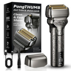 PongTHUMB diseño metalico y ergonómico para un agarre seguro durante el afeitado