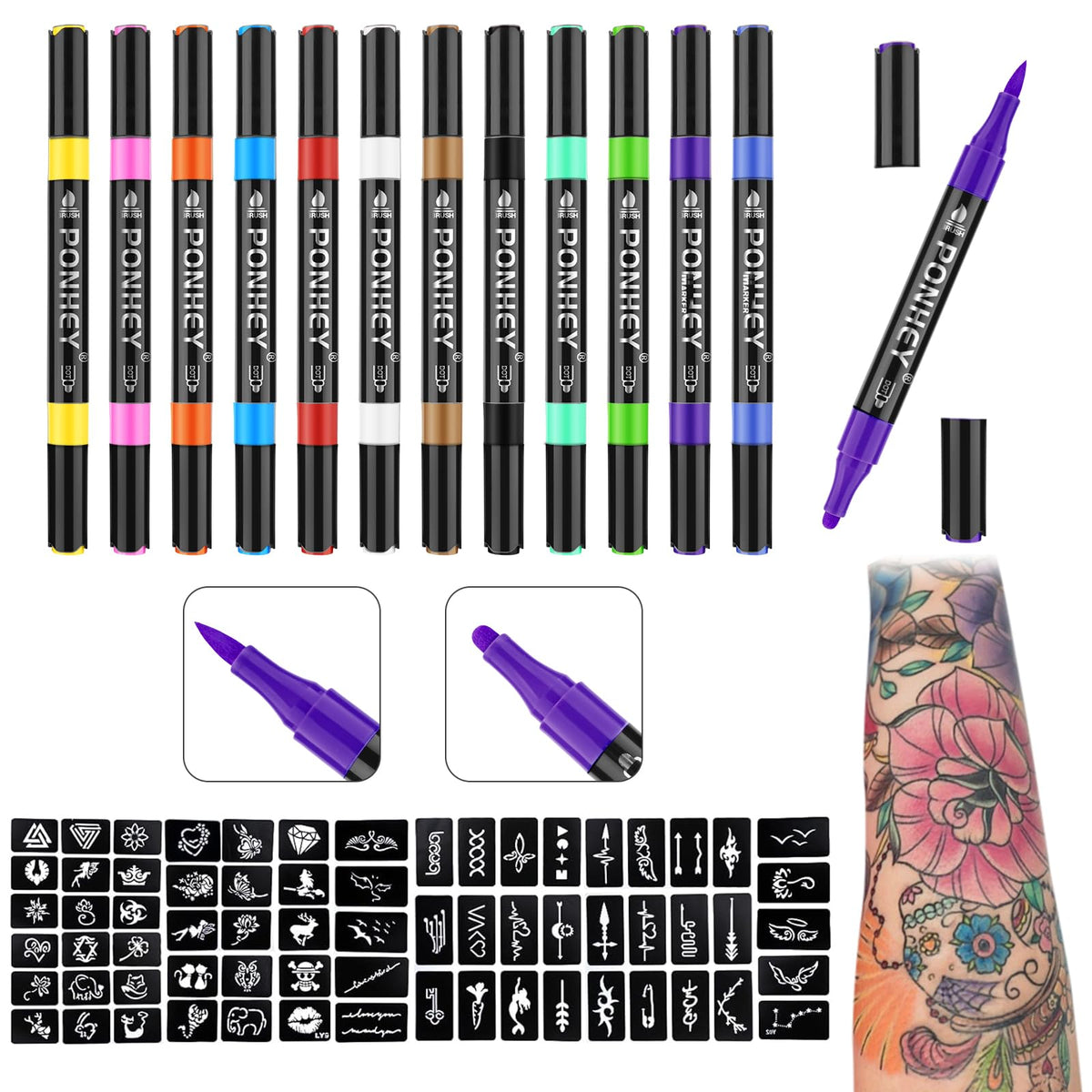 Ponhey tatuajes temporales con colores vibrantes para expresión personal