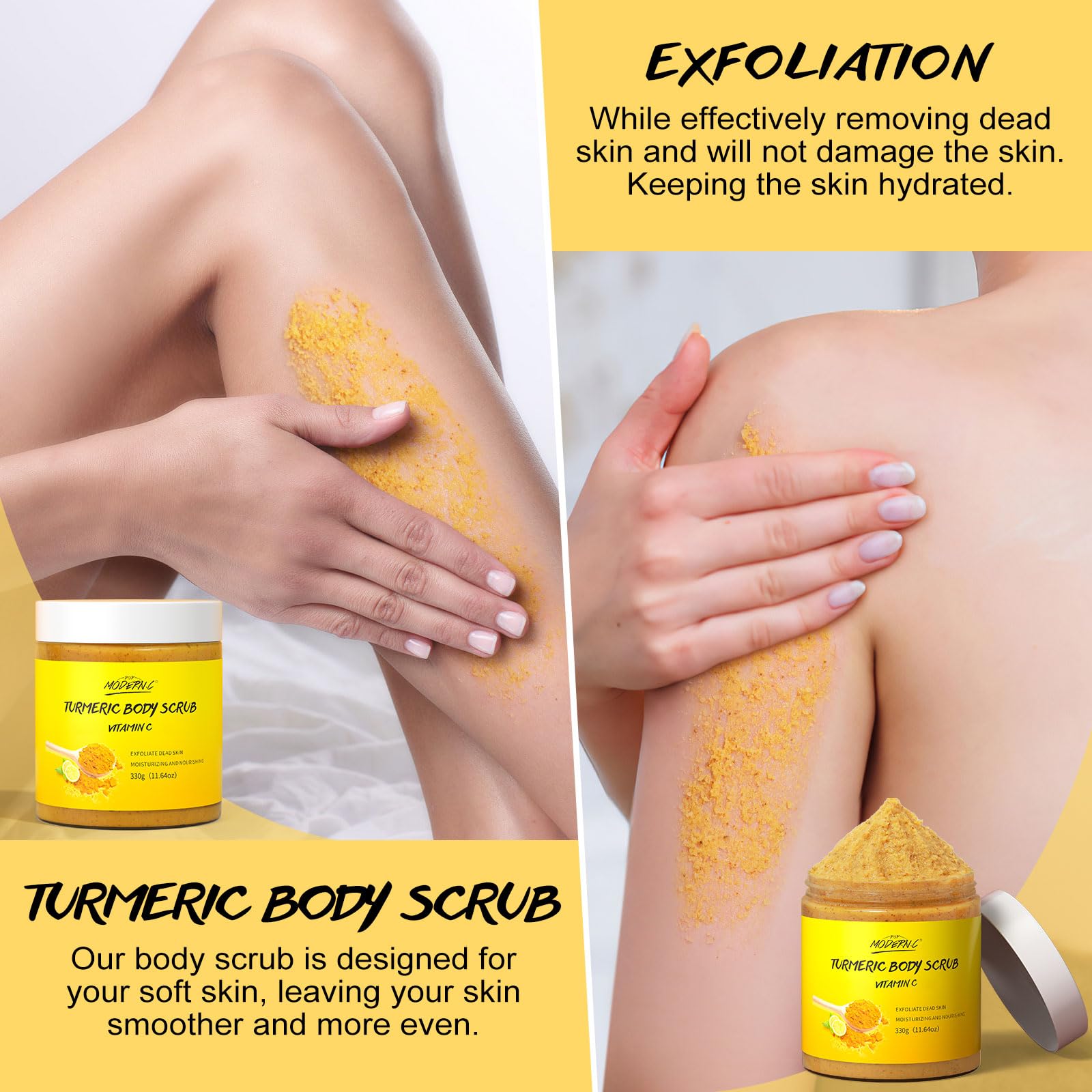 POP MODERN.C Exfoliante curcuma-vitamina-c, textura de sal marina para poros limpios.