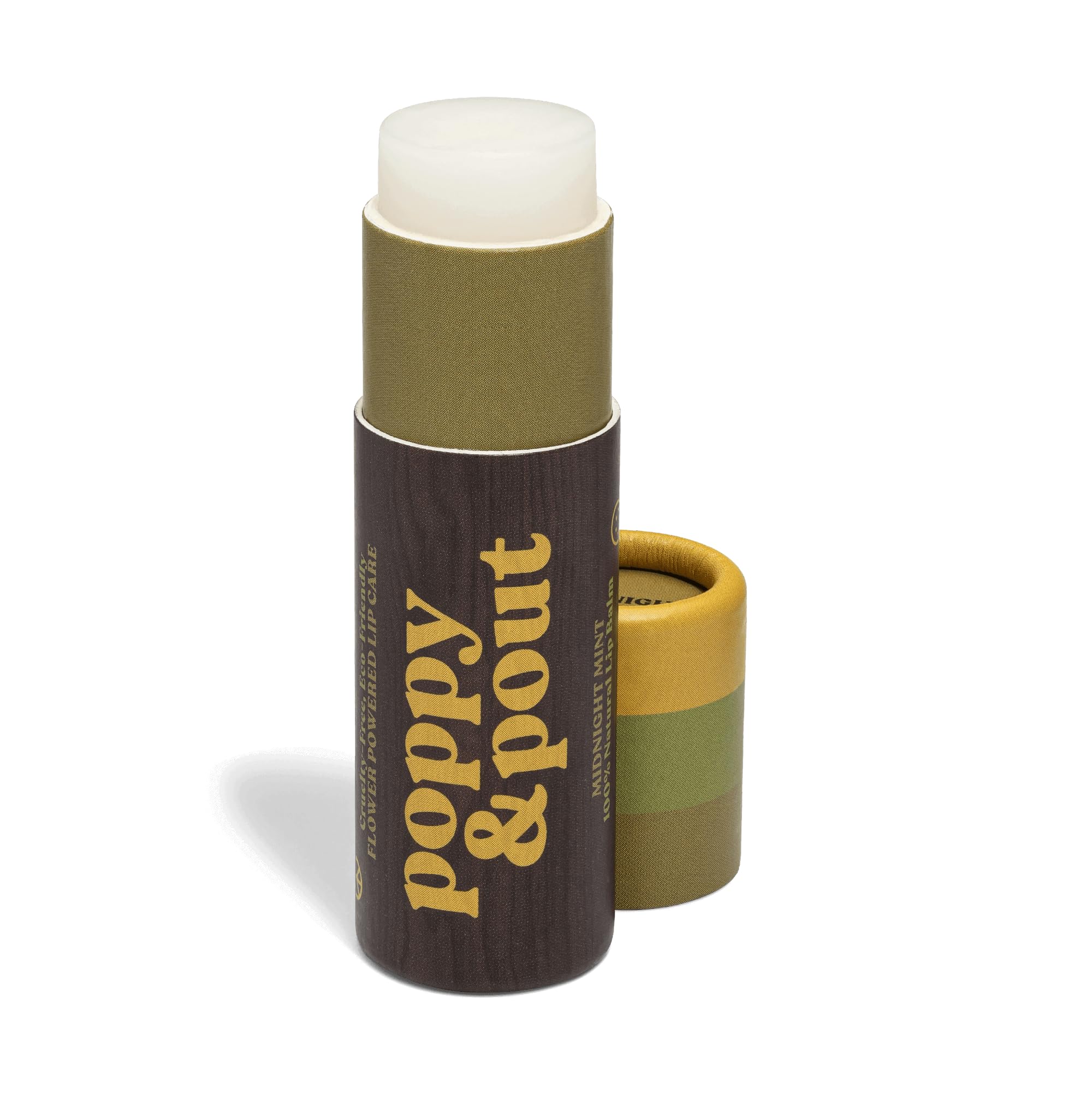 Bálsamo labial Menta Medianoche de Poppy y Pout, hidratación fresca y duradera.