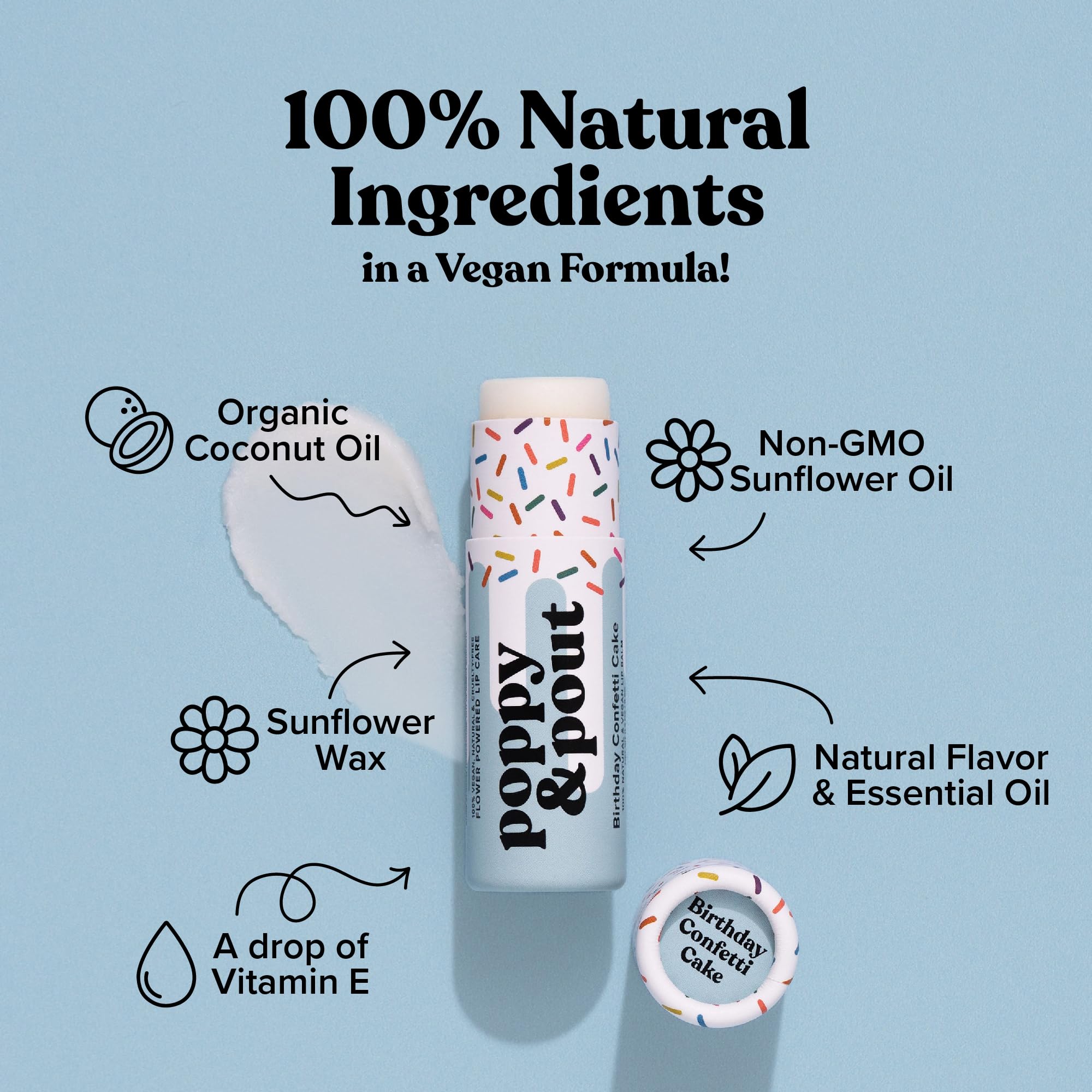 Poppy & Pout jumbo lip balm texture close-up showing smooth moisture