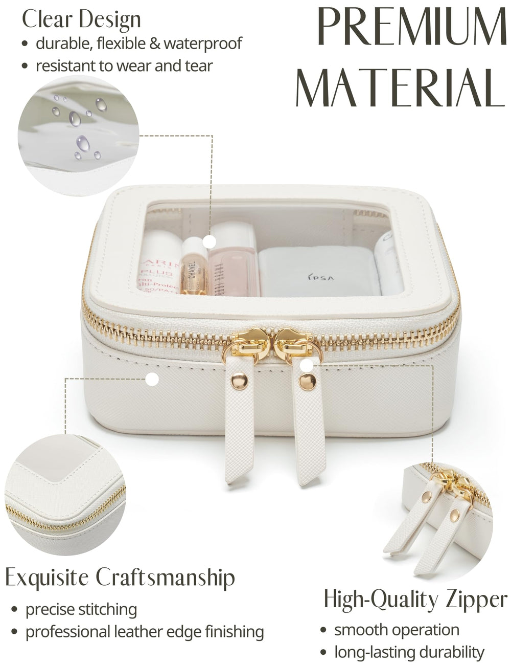 Popvibe mini bolso cosmético blanco, ideal para bolsos pequeños.