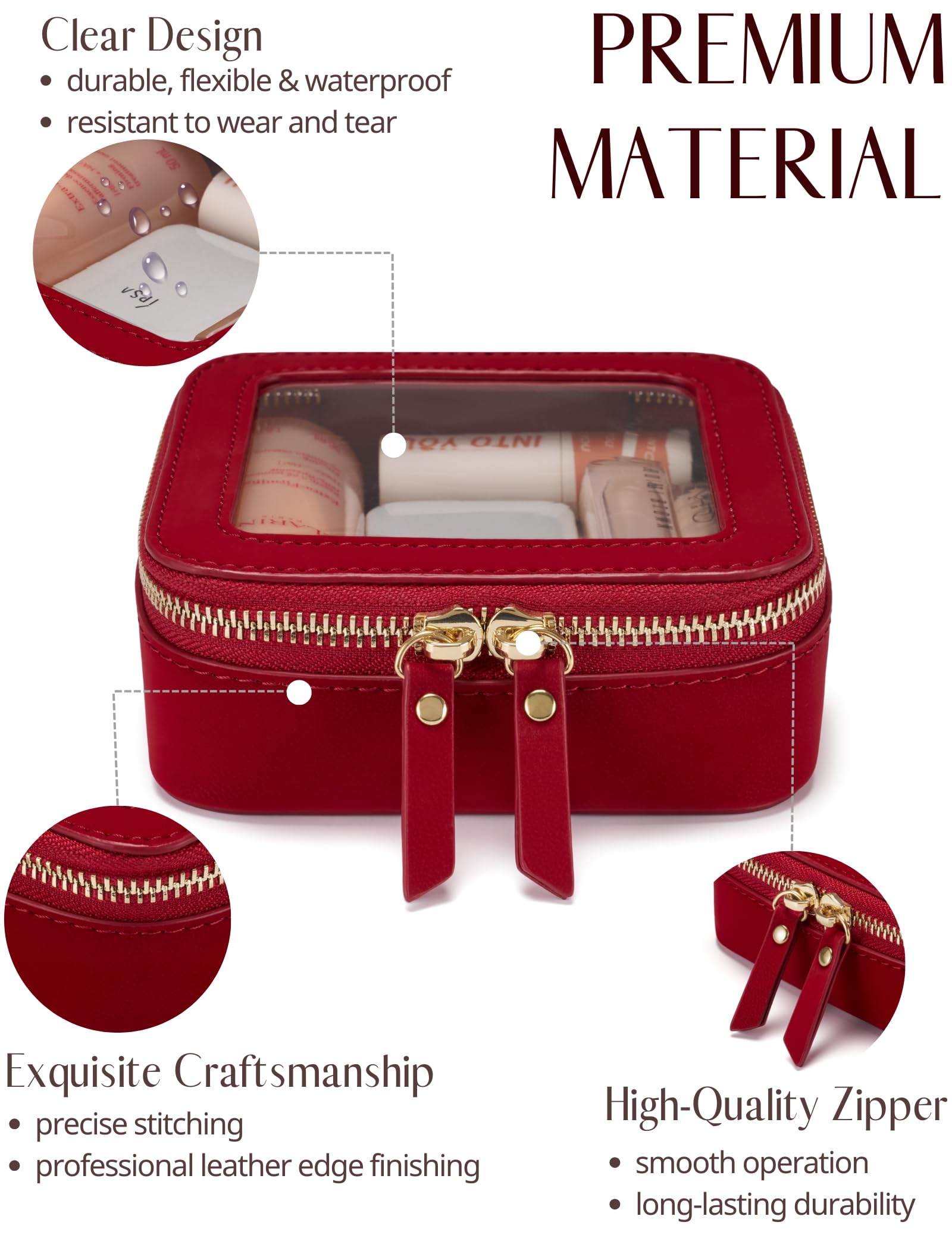 Popvibe neceser cosméticos transparente con cremallera para viaje y organización.
