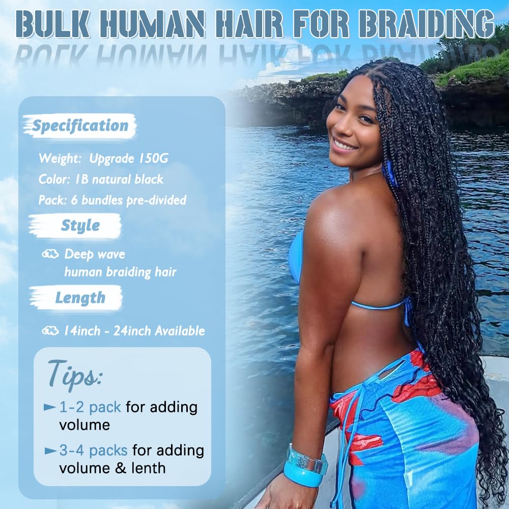 Popway deep wave bulk hair with 6 bundles for thicker, easier styling