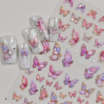 PowPop mariposas rosa relieve 5D en uñas, toque femenino.