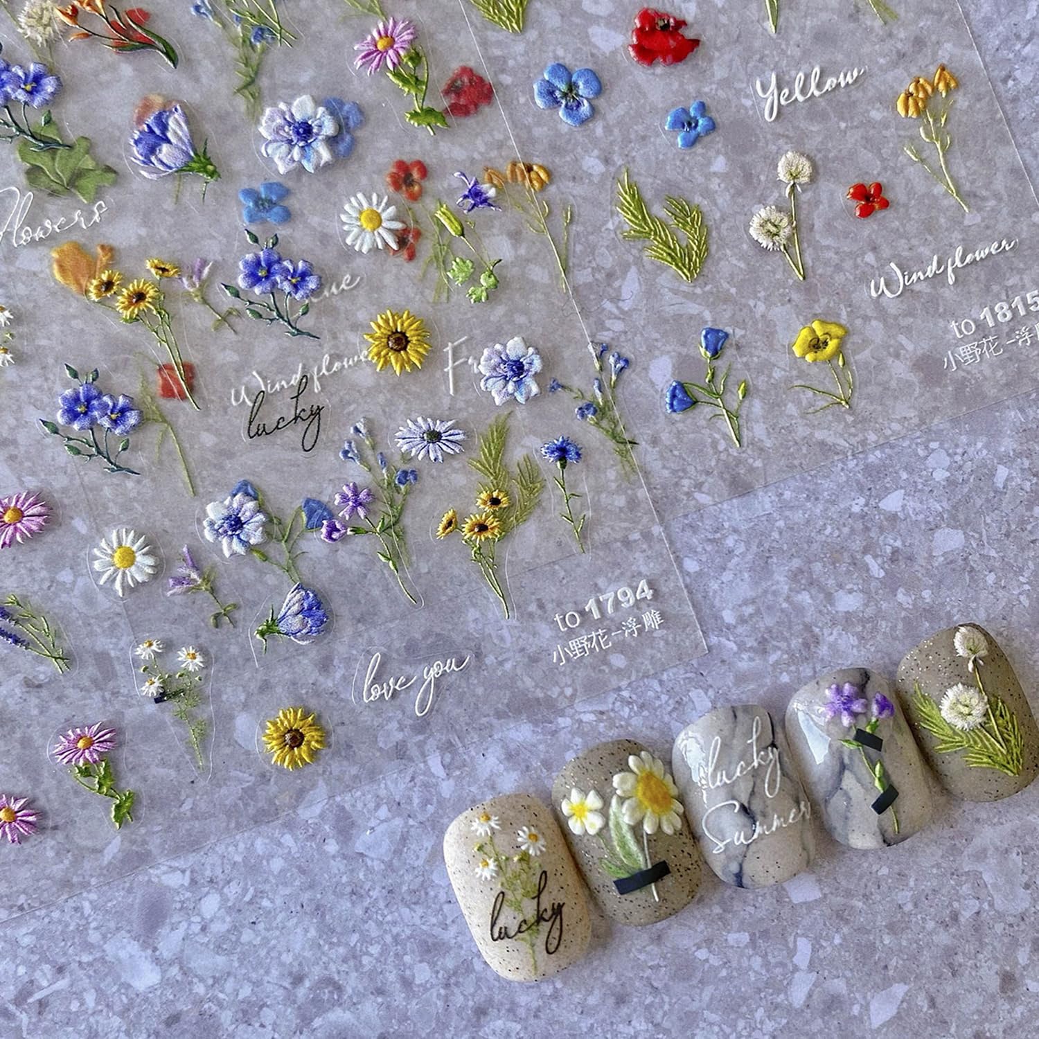 POWPOP 5D con relieve floral para uñas, acabado elegante.