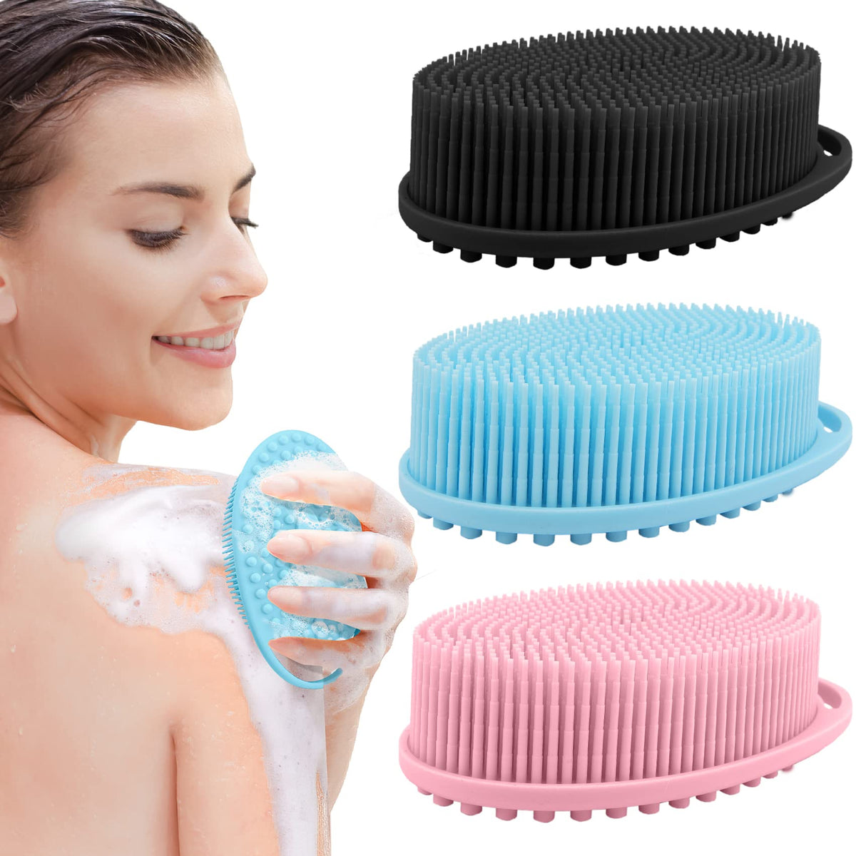 Cepillos exfoliantes de silicona PQRUU pack 3 para limpieza suave y profunda del cuerpo