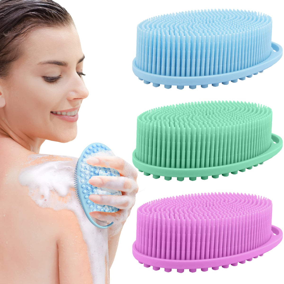PQRUU Pack de exfoliadores de silicona, tres piezas, exfoliación suave para el cuerpo.