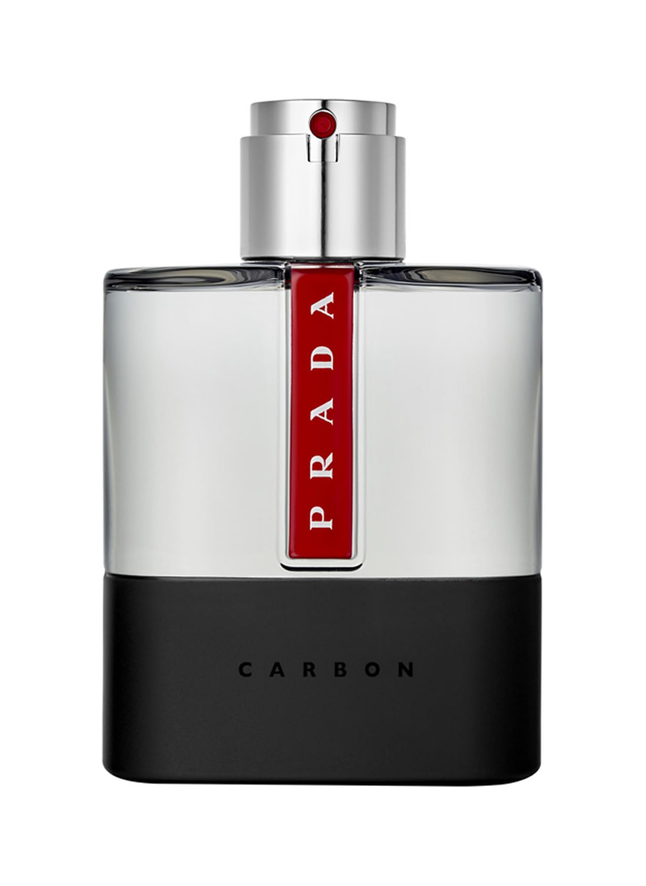 Prada Luna Rossa Carbon, botella frontal, elegante para uso diario.
