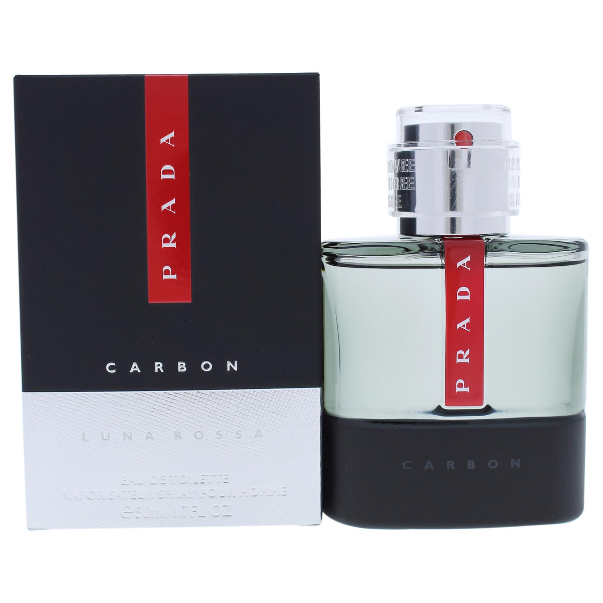 Prada Luna Rossa Carbon para hombre, botella frontal, aroma versátil para cualquier ocasión.
