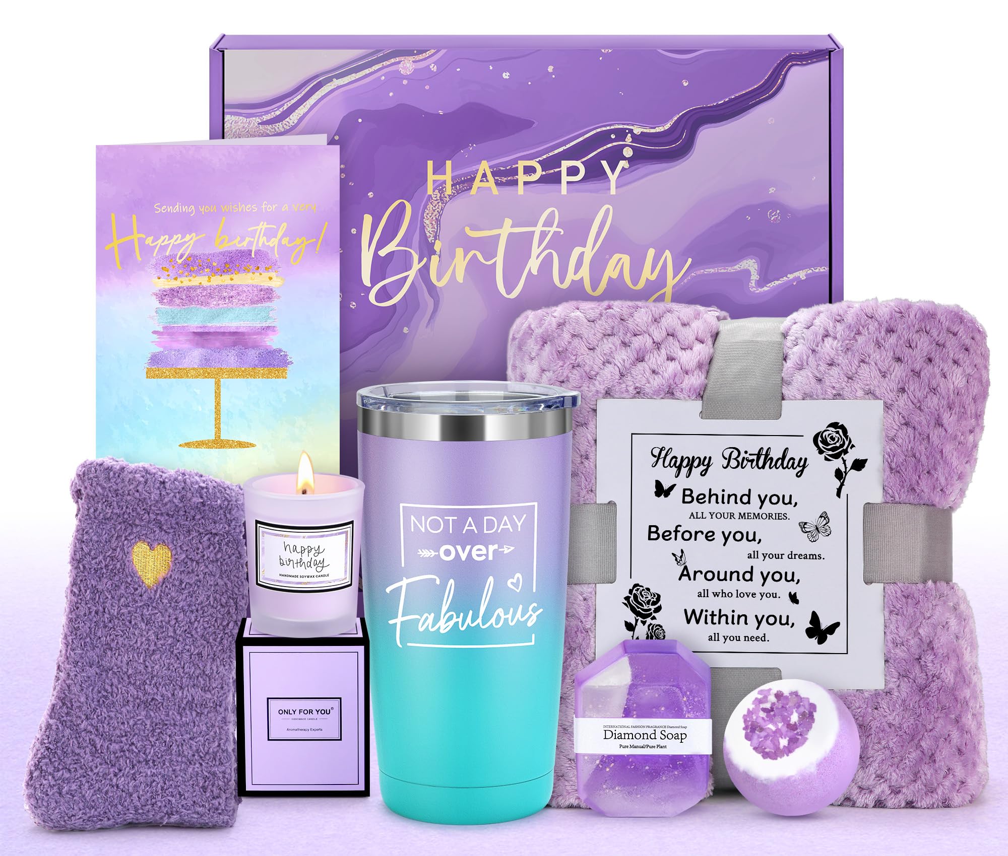 Panier cadeau Pradnel violet pour femme, parfait pour une surprise chaleureuse.