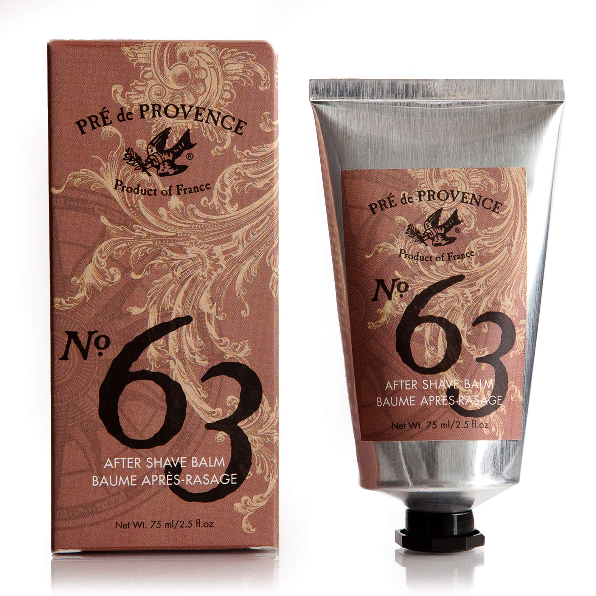 Pre de Provence No.63 bálsamo pos-afeitado en envase, calma la piel tras el afeitado.