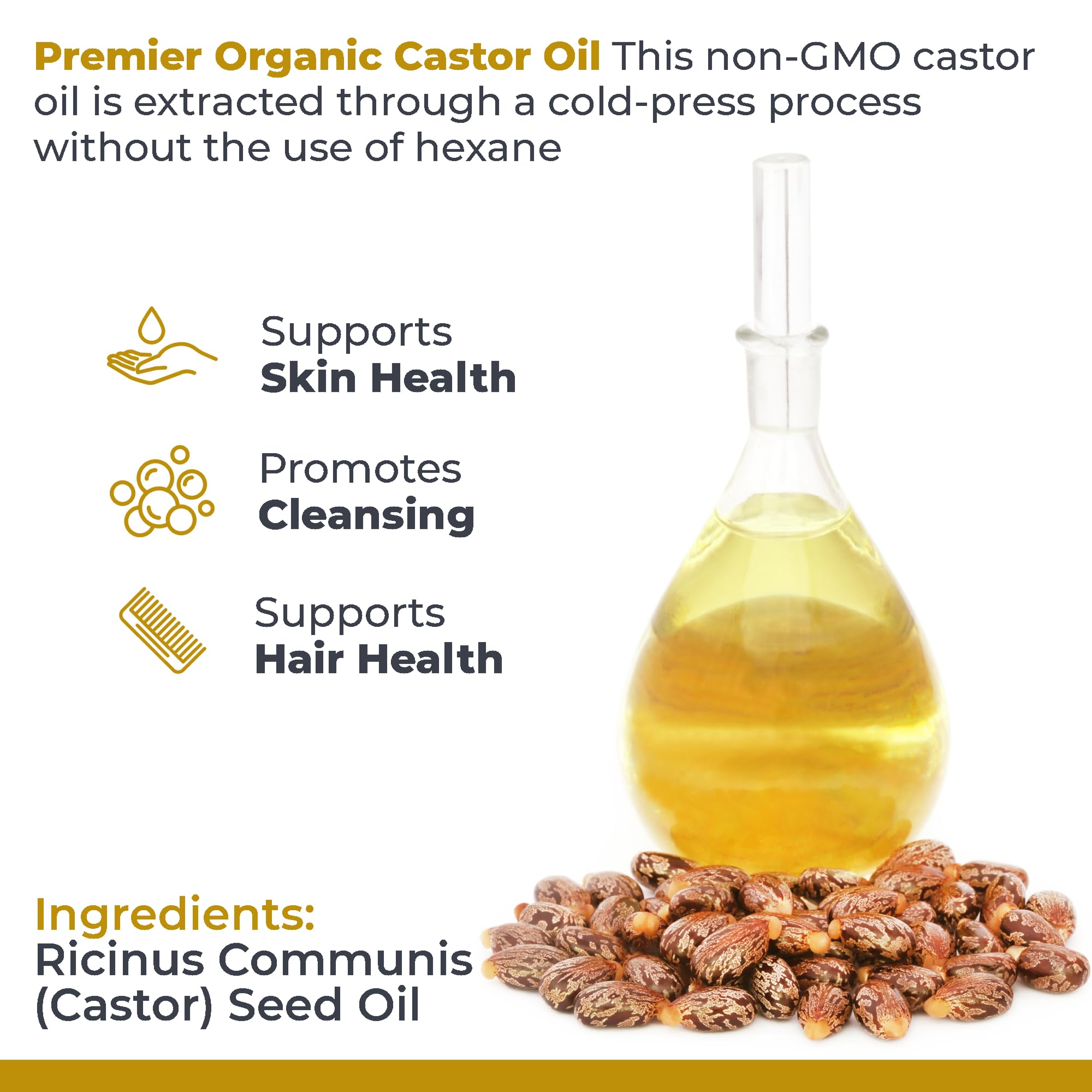 Premier Research Labs aceite de ricino orgánico: aplicación facial suave y limpia.