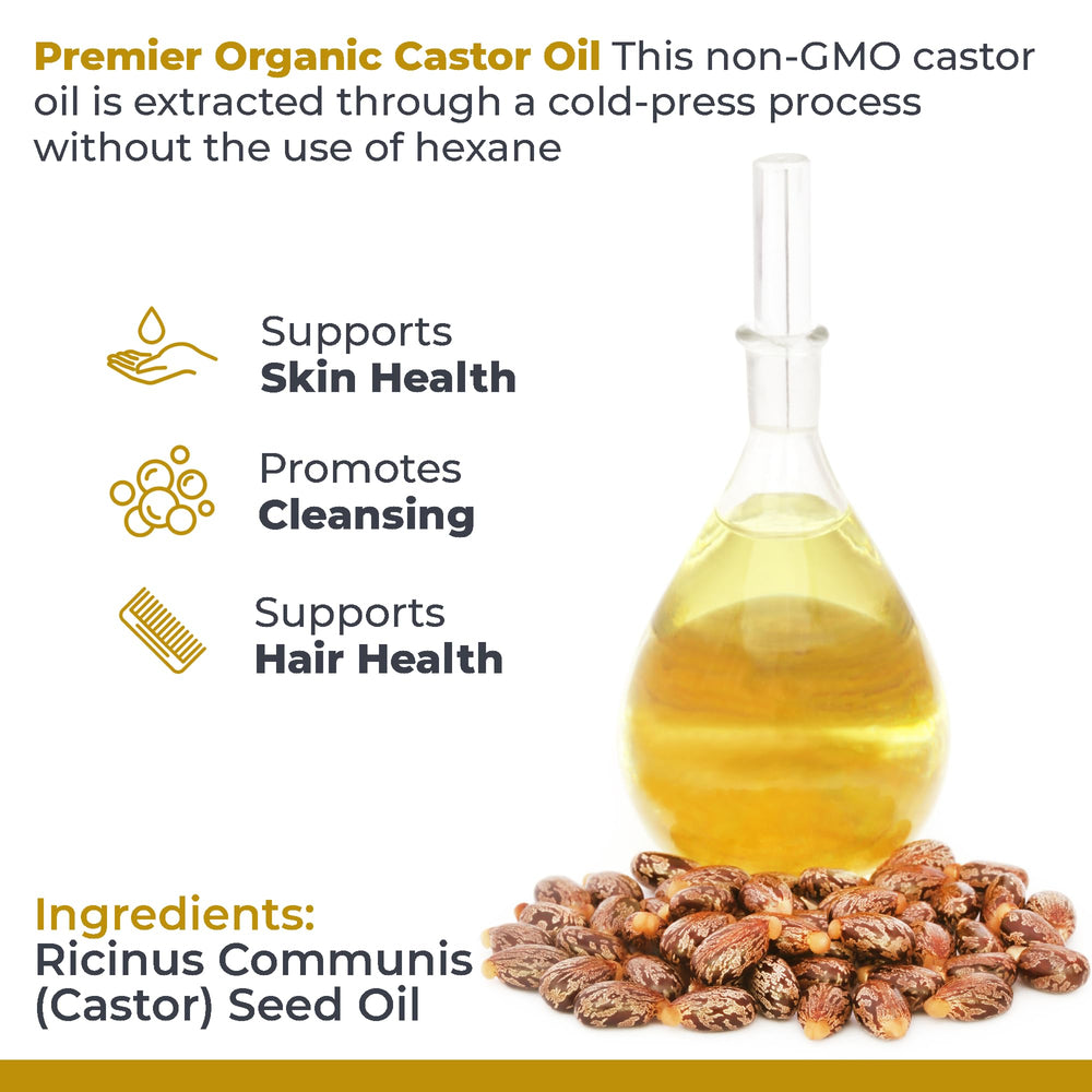 Premier Research Labs aceite de ricino orgánico: aplicación facial suave y limpia.