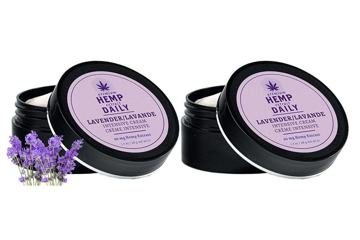 Crème Intensive Premium Hemp Daily Lavande – flacon et soin hydratant