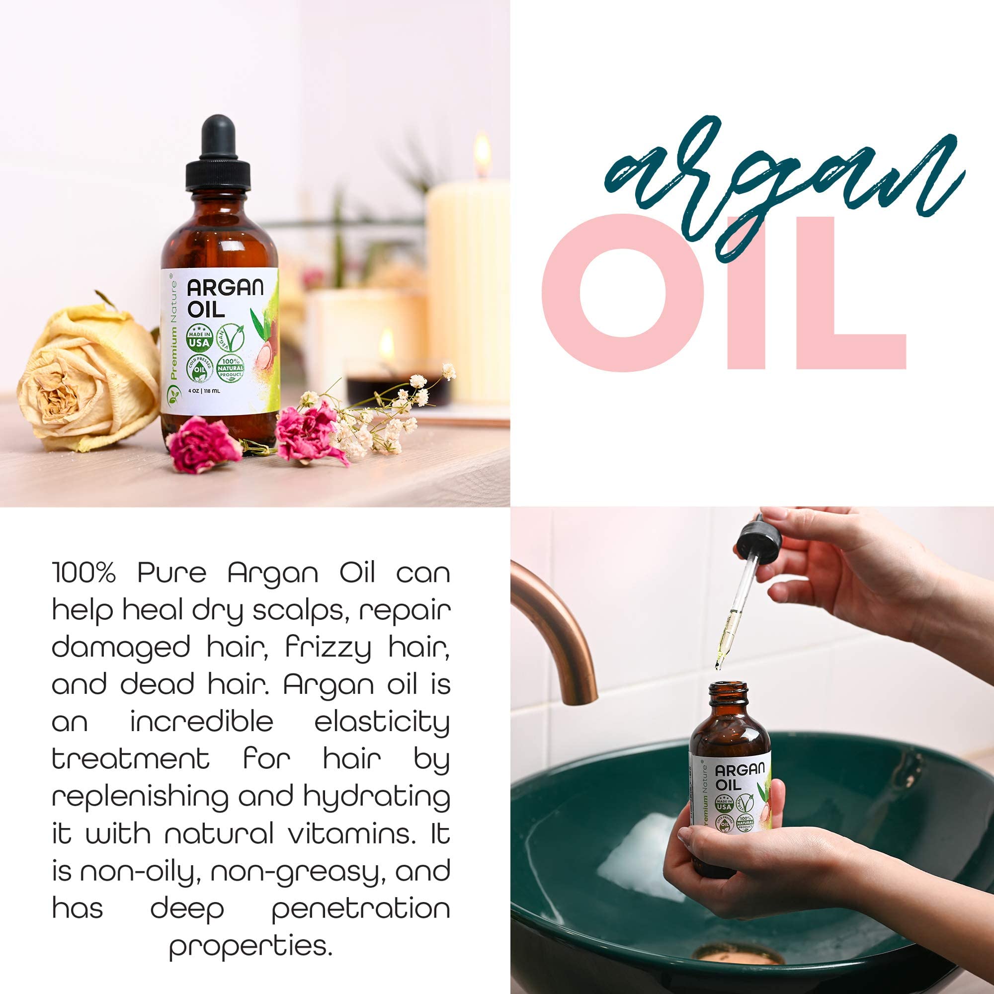 Premium Nature Aceite de Argán, envase con gotero para dosificación precisa.