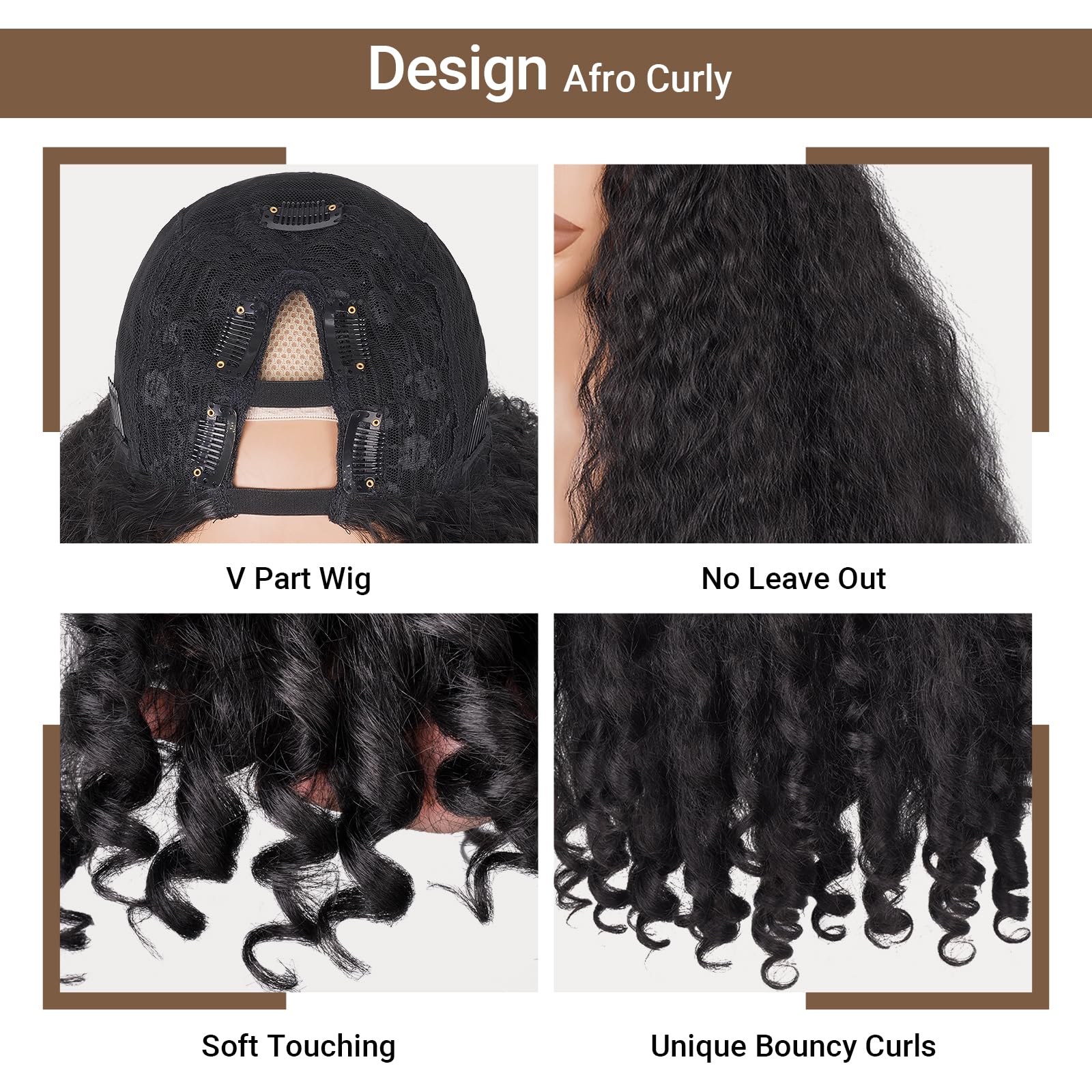 Prempo Afro Wig con partes en V instalación sin cinta