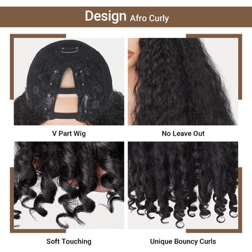 Prempo Afro Wig con partes en V instalación sin cinta