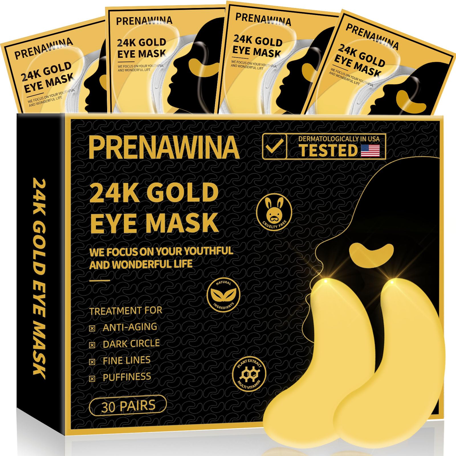Parches oculares 24K oro de Prenawina para hidratar e iluminar la mirada.