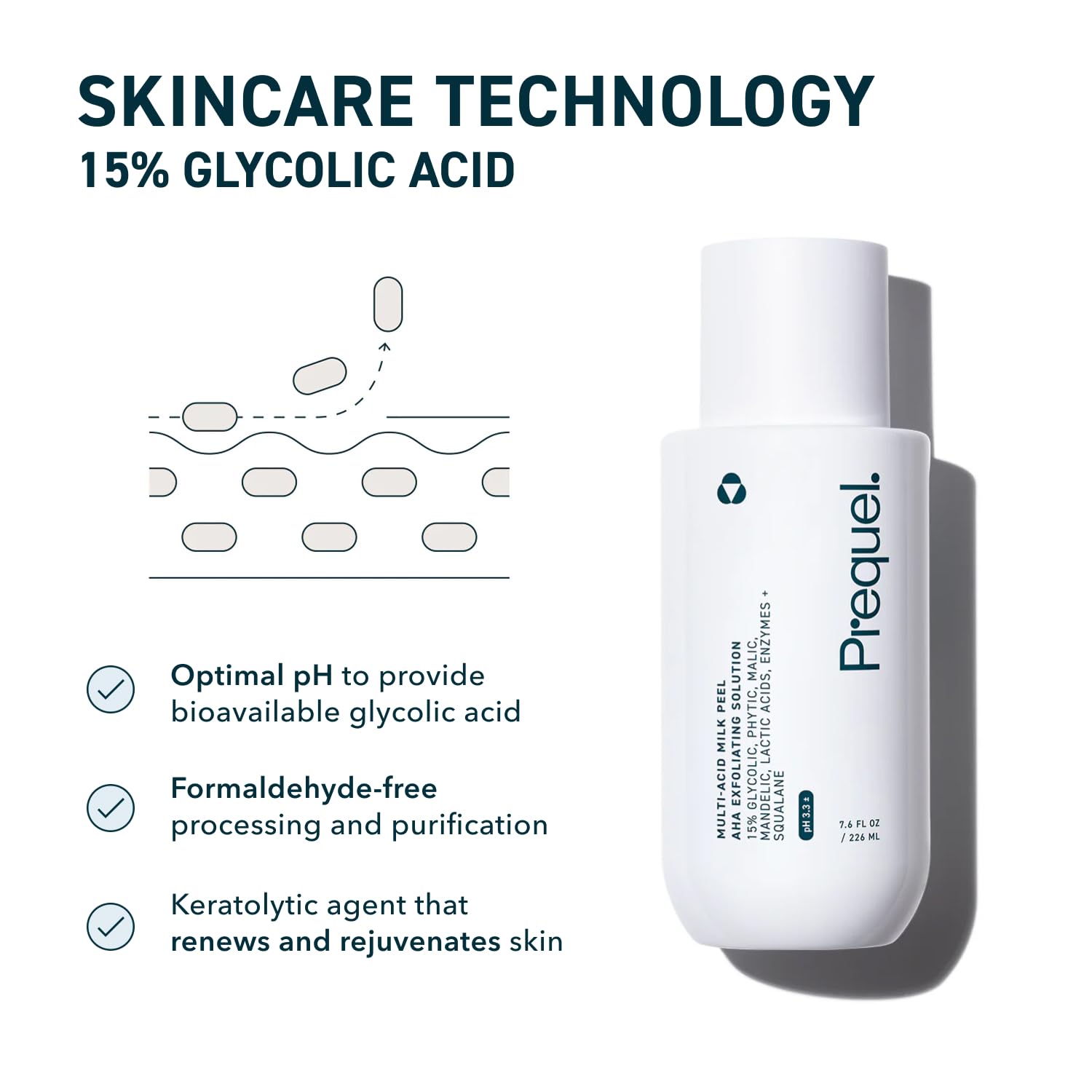 Prequel Skin Multi-Acid Milk Peel on face and neck, safe-use reminder.