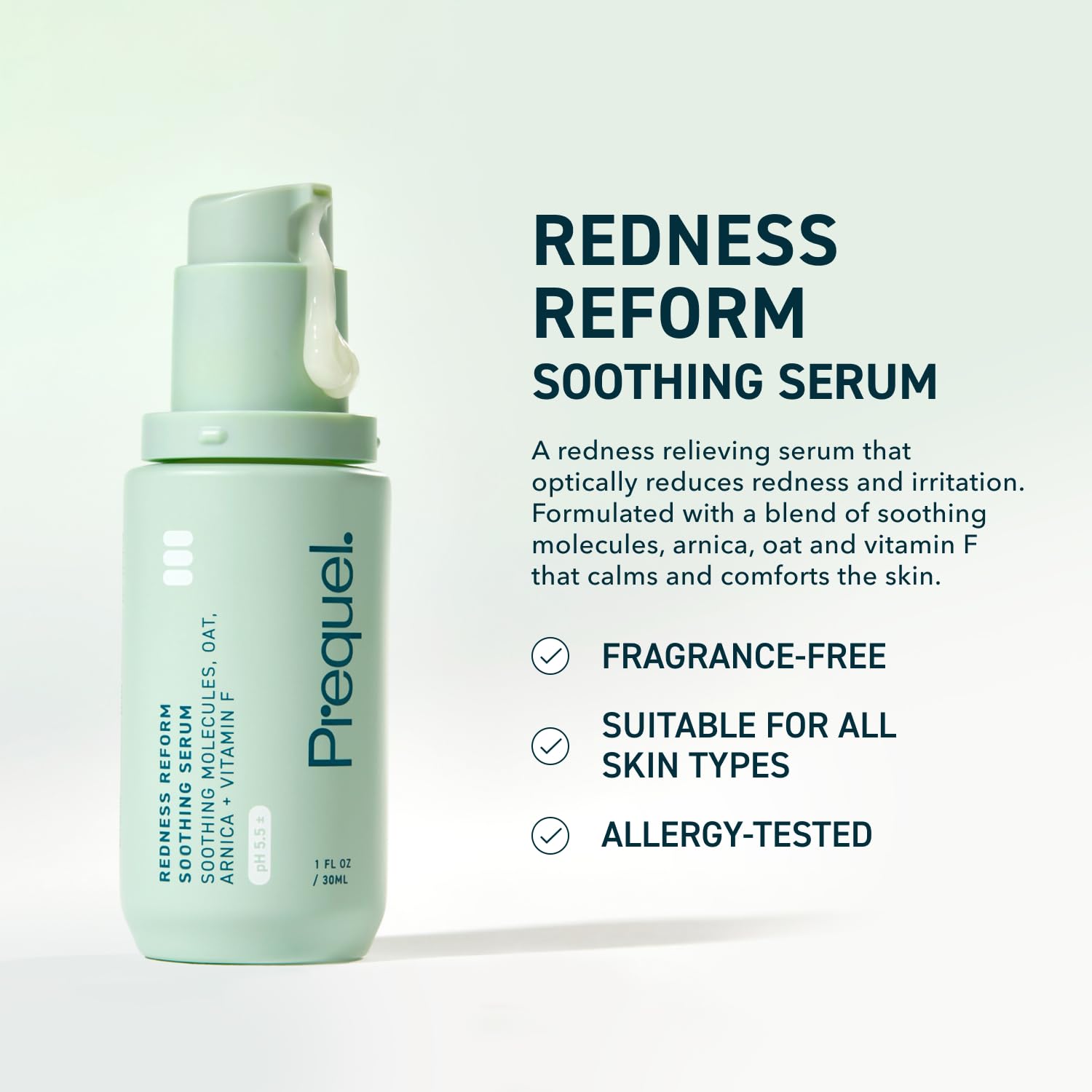 Prequel Skin Redness Reform: aplicación en textura ligera que se absorbe sin grasa.