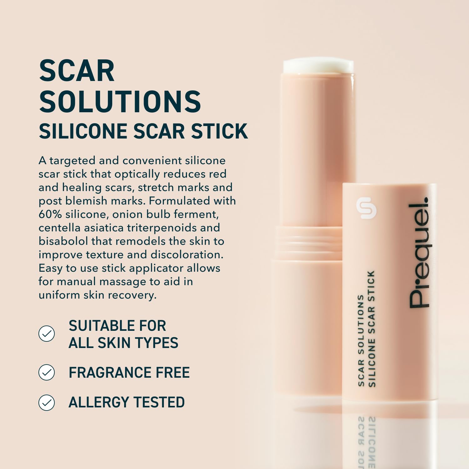 Prequel Skin Scar Solutions: textura sedosa que se siente ligera sobre la piel.