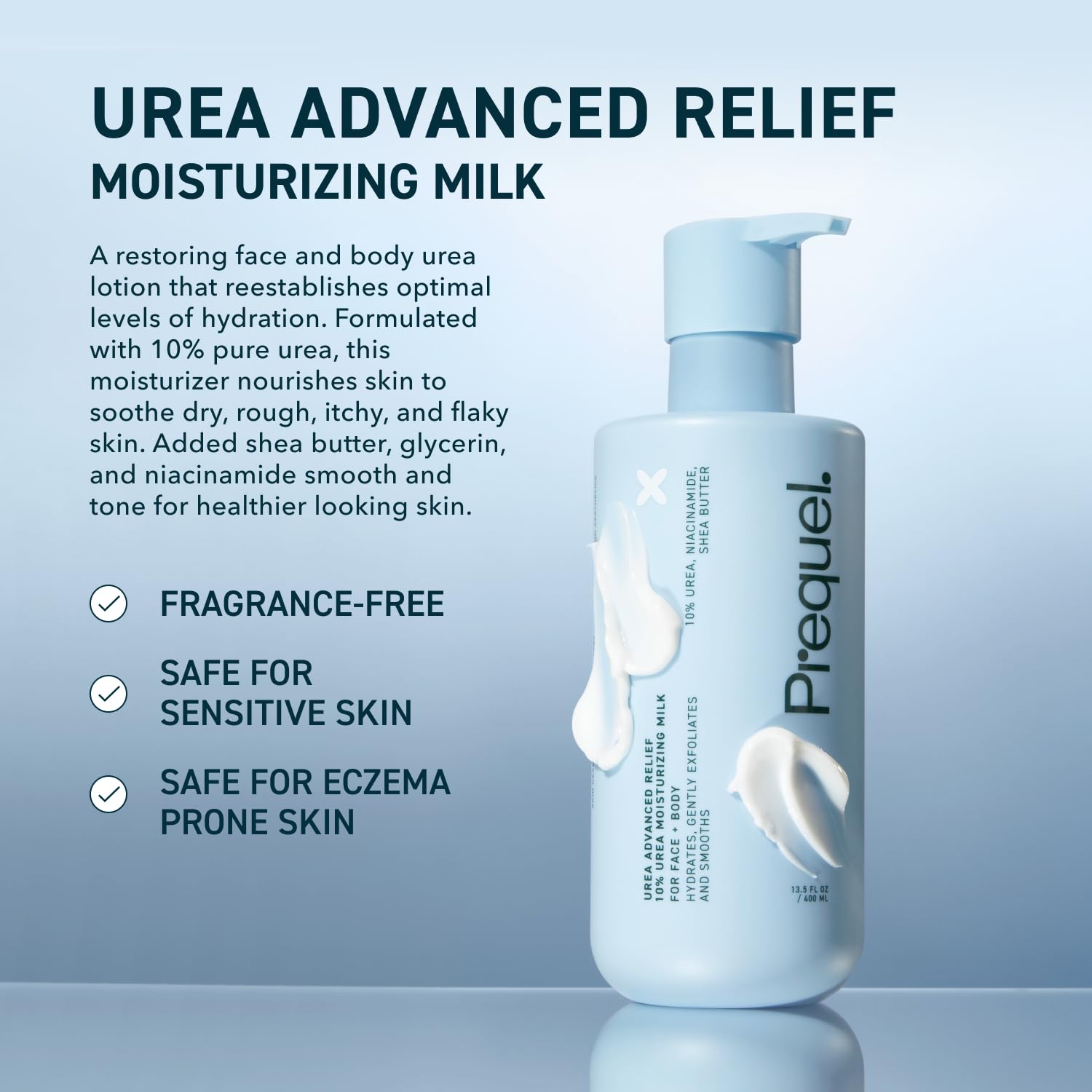 Aplicador dosificador de Prequel Urea para rostro y cuerpo, sin fragancia.
