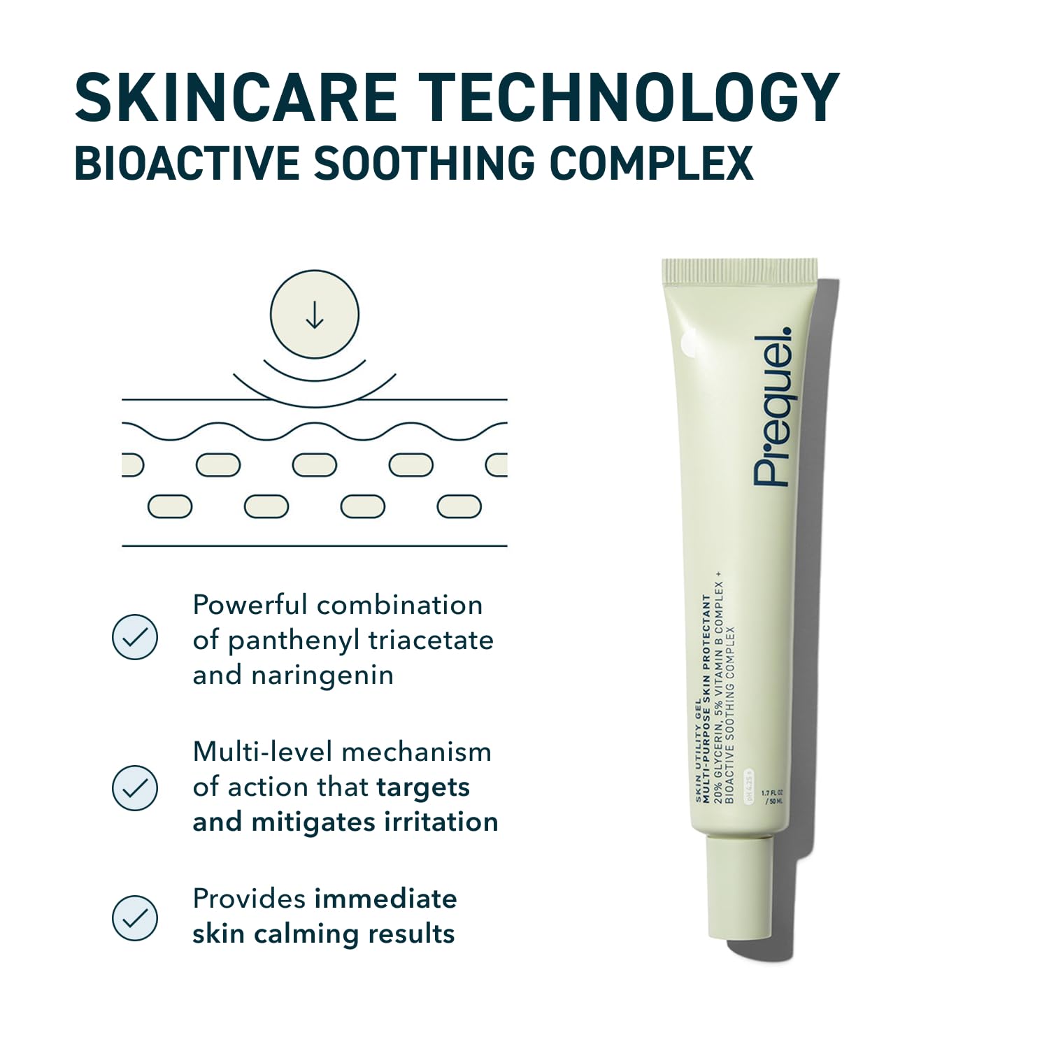 Prequel Skin Utility Gel, aplicación diaria en rostro, mantiene la piel fresca.